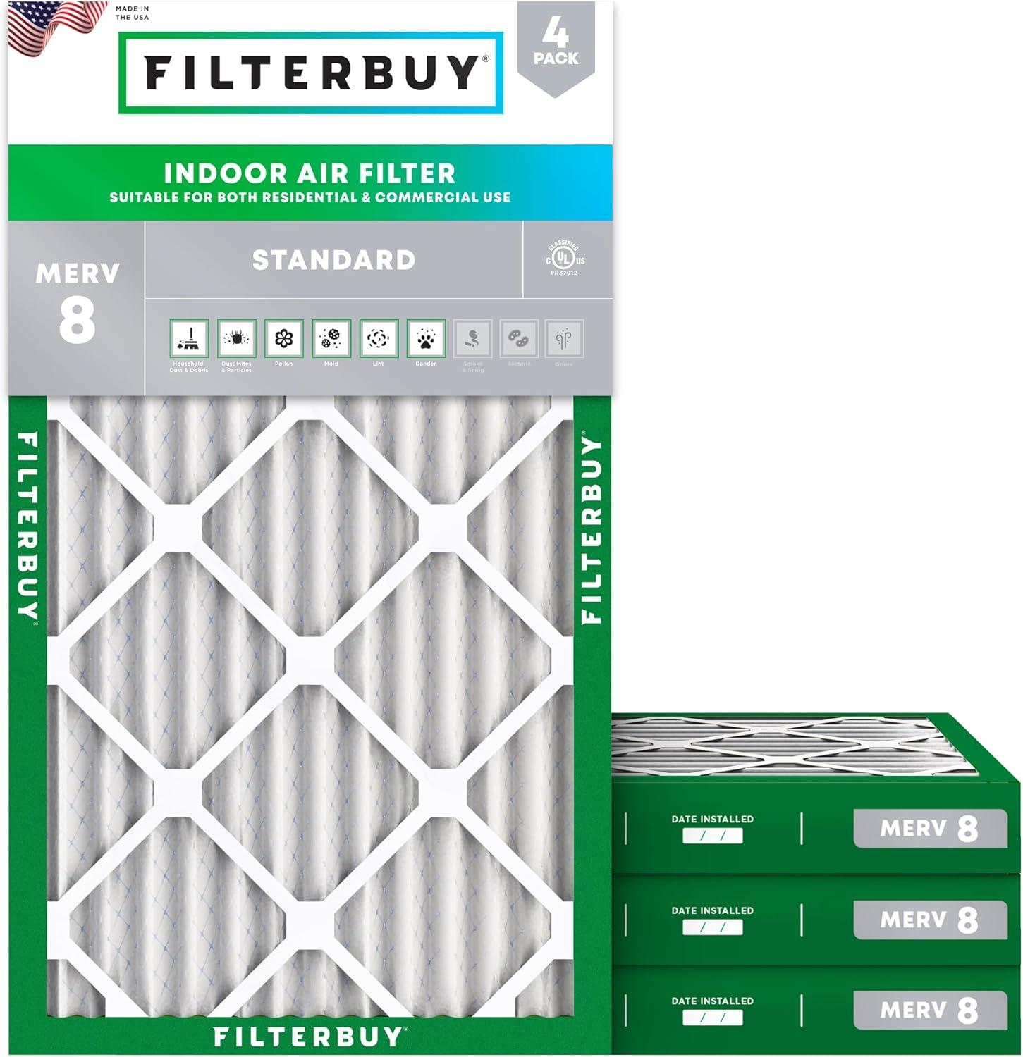 Filterbuy 16x30x2 MERV 8 Pleated HVAC AC Furnace Air Filters (4-Pack)