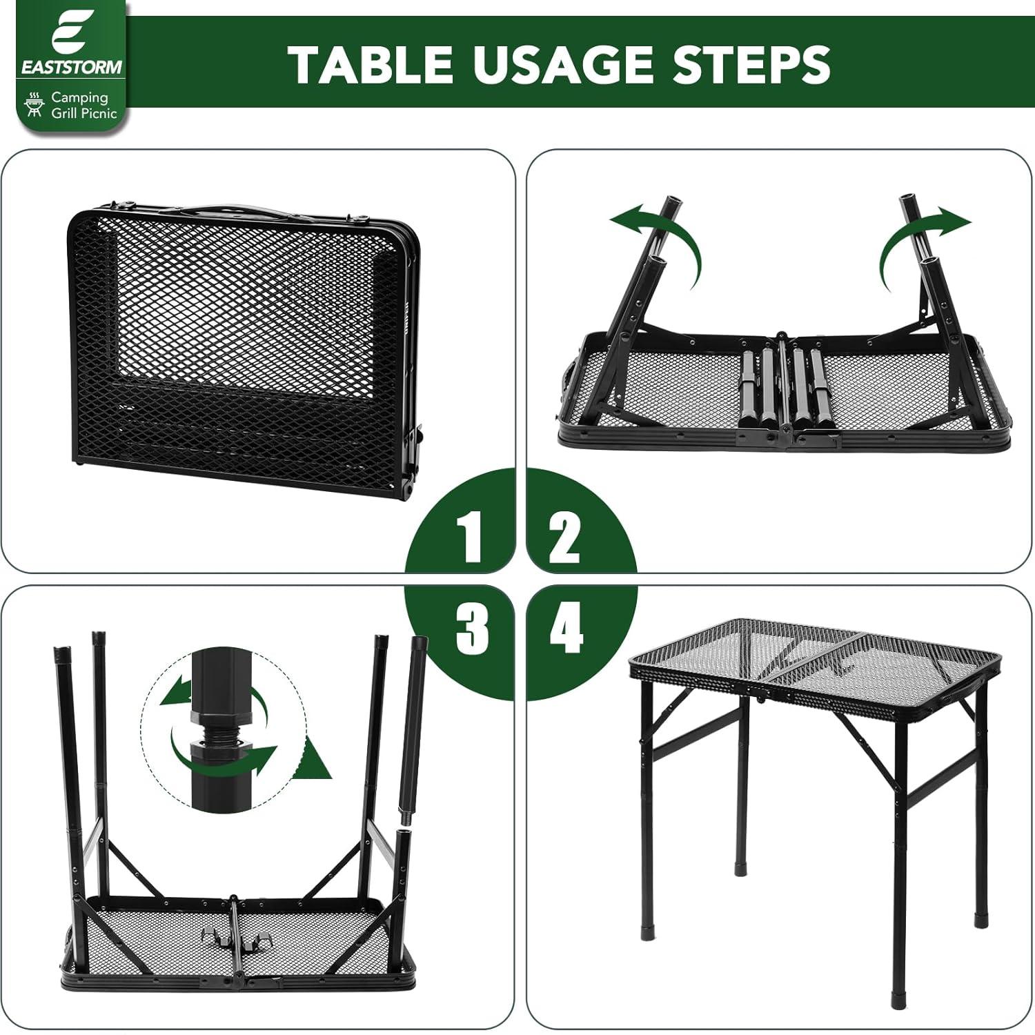 Compact Black Aluminum Folding Picnic Table with Mesh Design