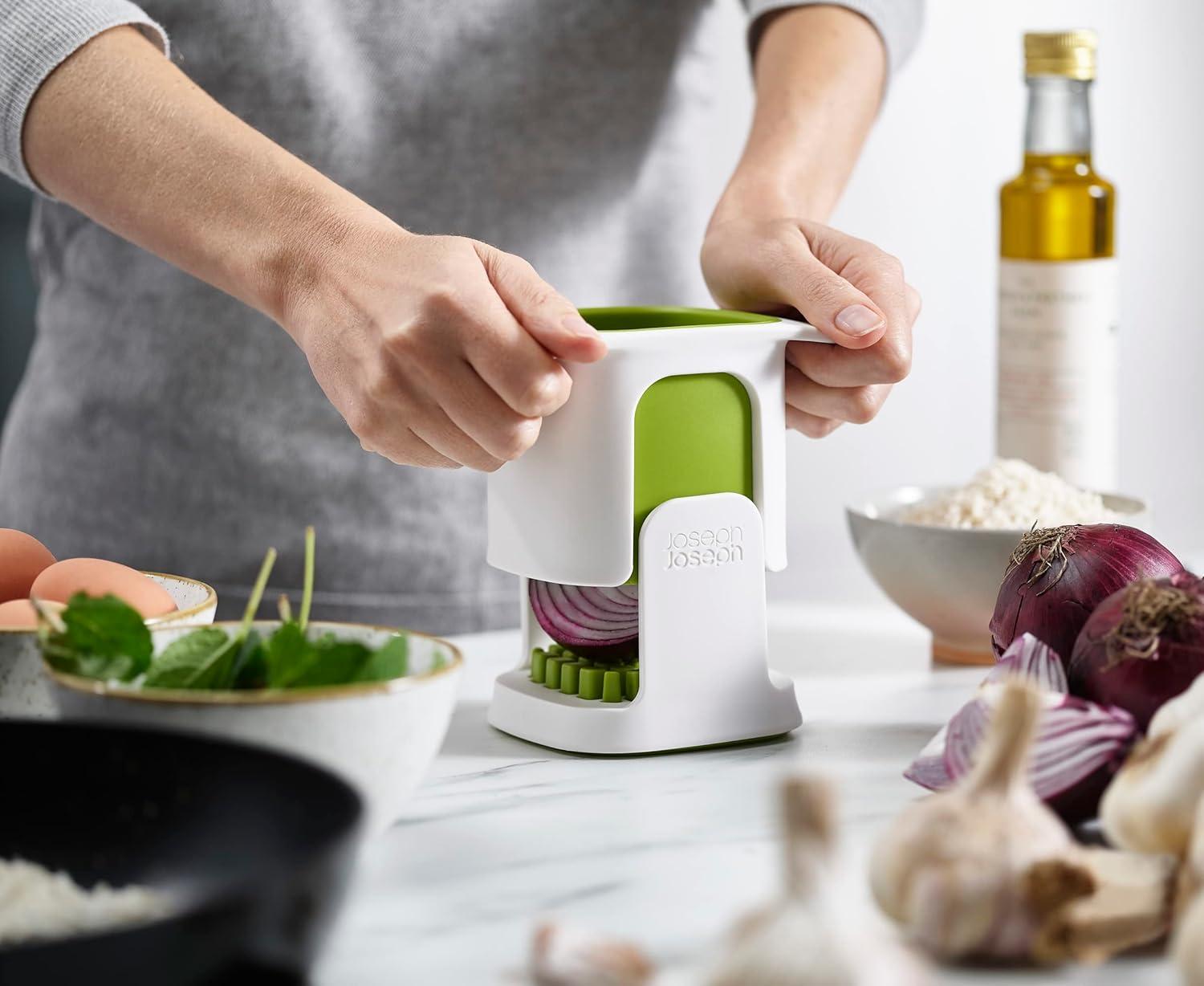 Joseph Joseph ChopCup: Manual Food Chopper with Ergonomic Handle & Stainless Steel Blades, Dishwasher-Safe, White