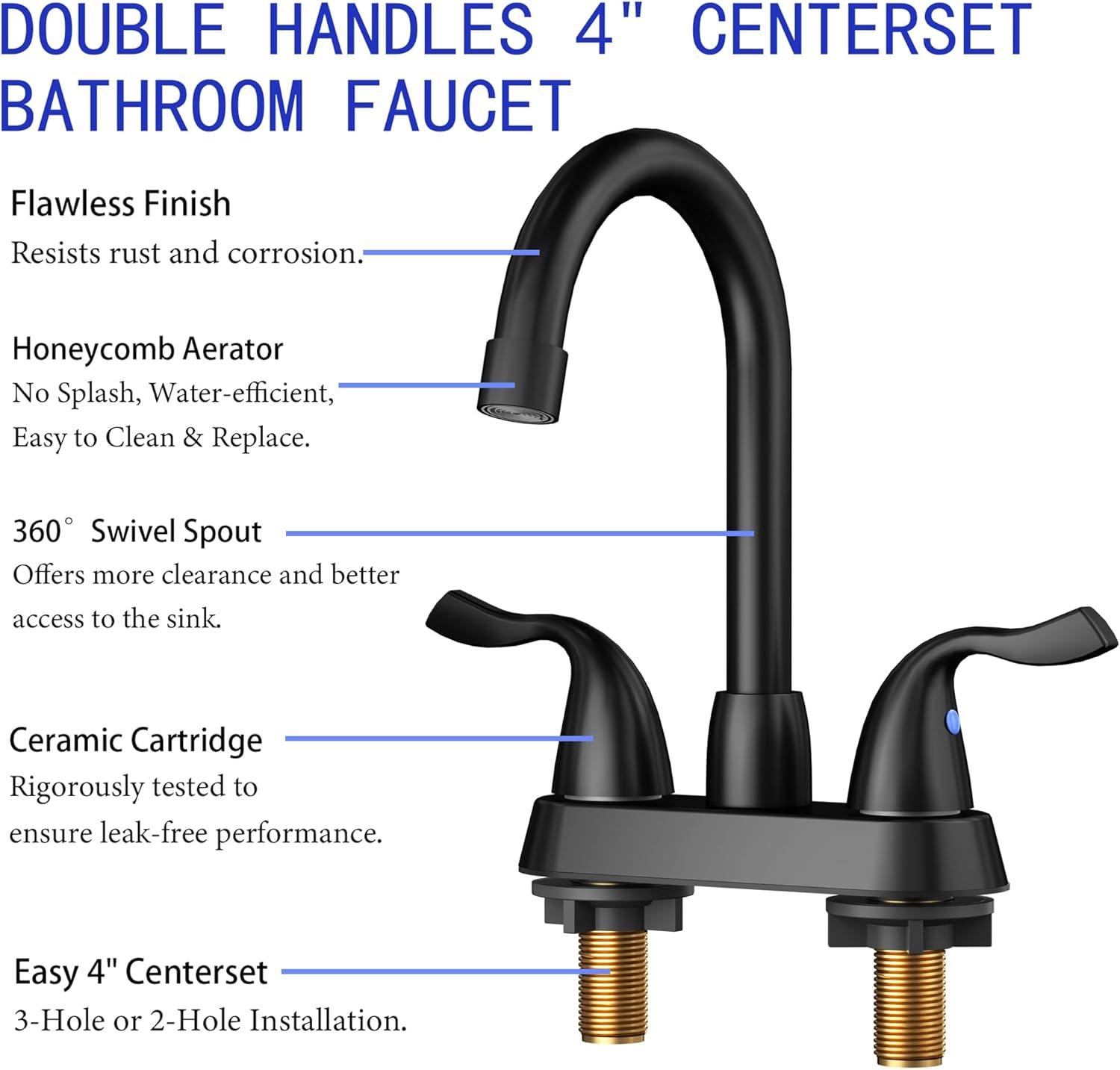 Matte Black Stainless Steel Mid Arc Bathroom Faucet with Lever Handle