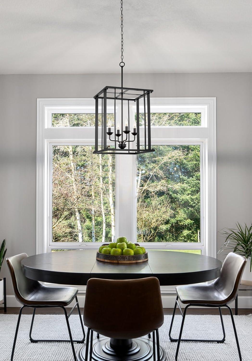 Kira Home Samson 32 " Farmhouse Lantern Cage Pendant Light, Open Frame Design, Adjustable Foyer Chandelier, Black