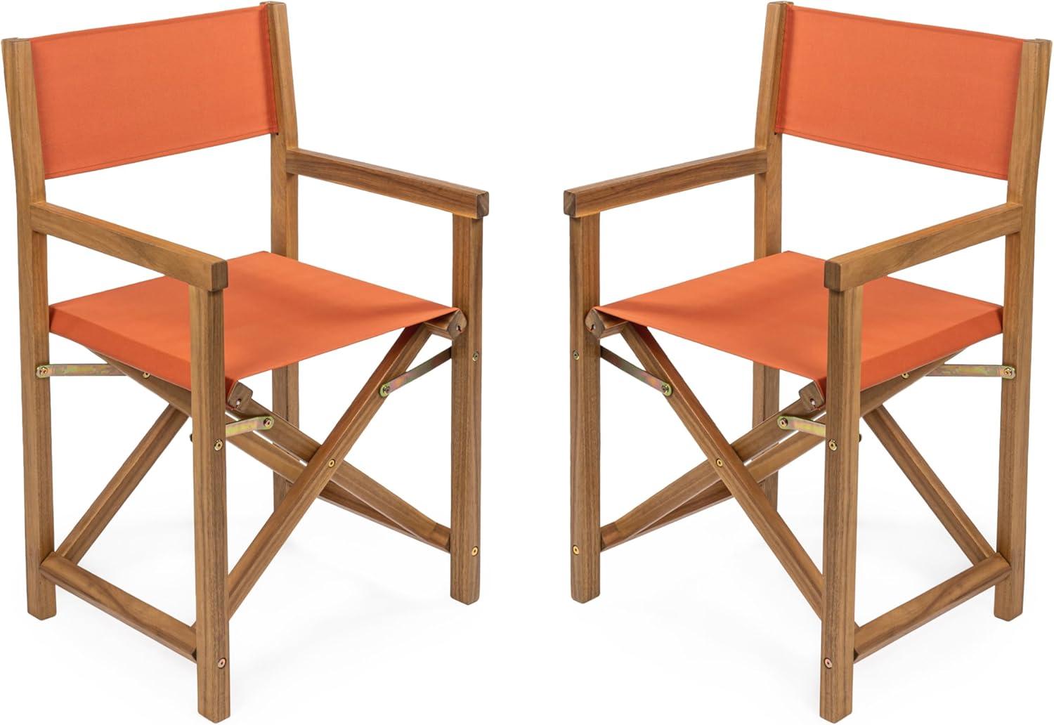 Orange and Teak Brown Folding Director Chair Set with Canvas Seat