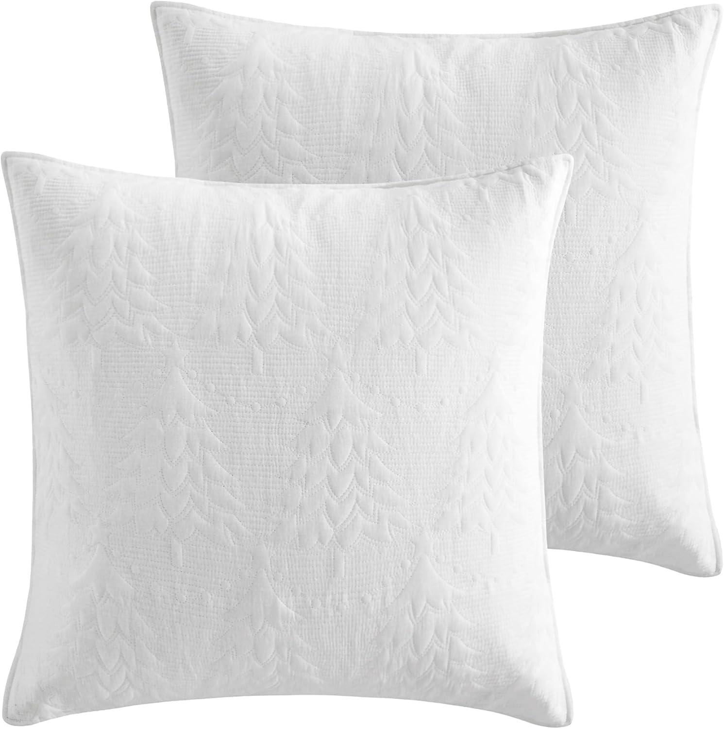 White Cotton Euro Sham Set with Snowflake Design