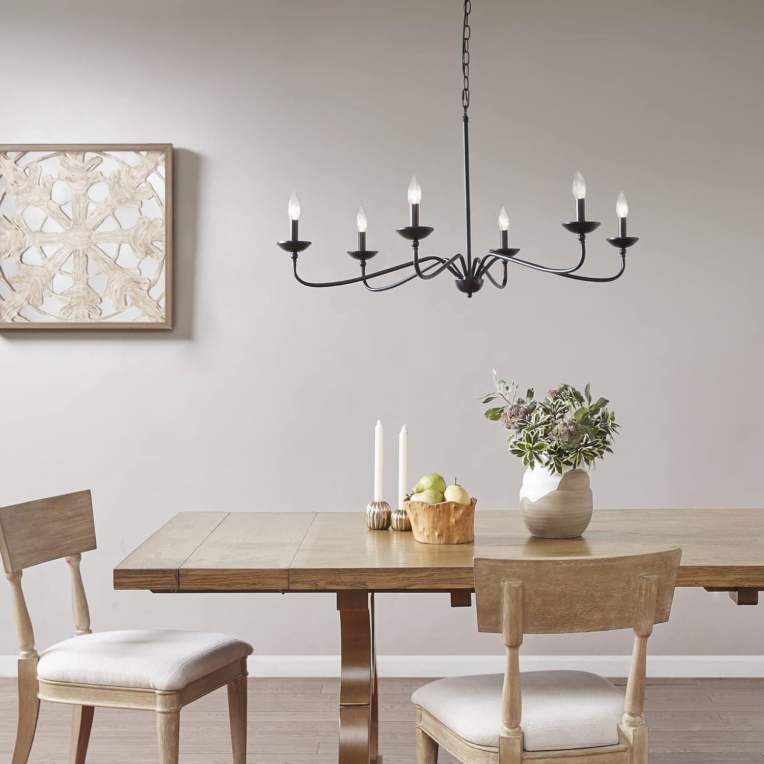 72.5" Brighton Chandelier Matte Black: Farmhouse Metal, 6-Light, Adjustable Height, No Shade