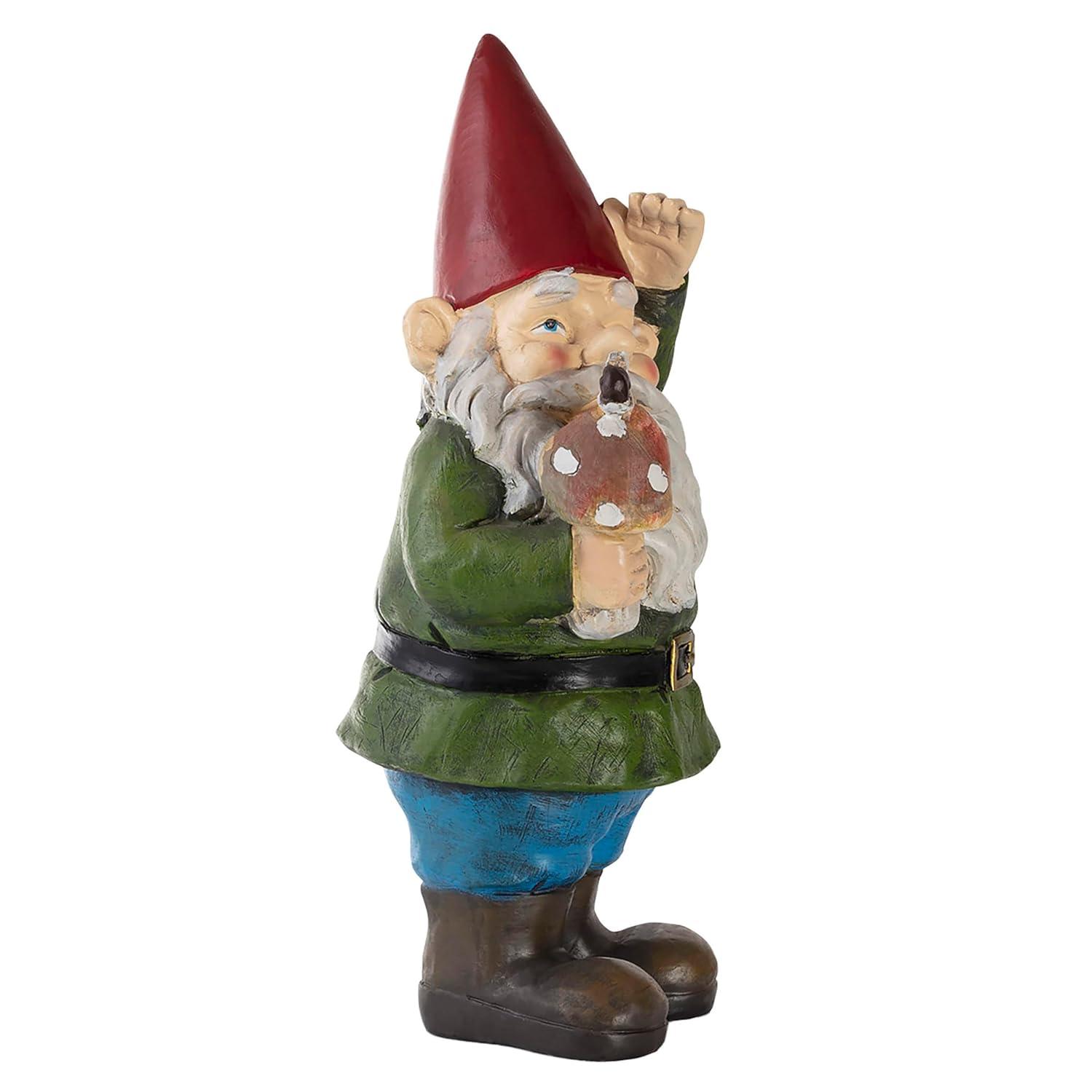 Alpine Corporation 12" Gnome Holding a Mushroom Garden Statue