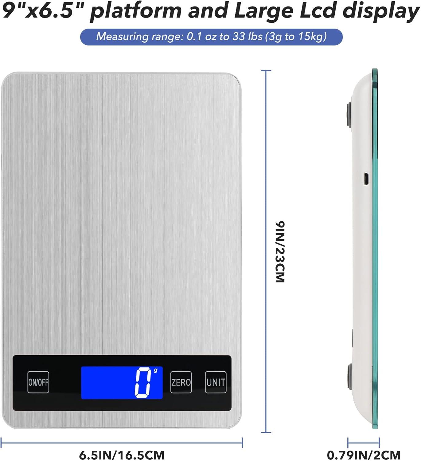 33lb Stainless Steel Digital Kitchen Scale with LCD Display