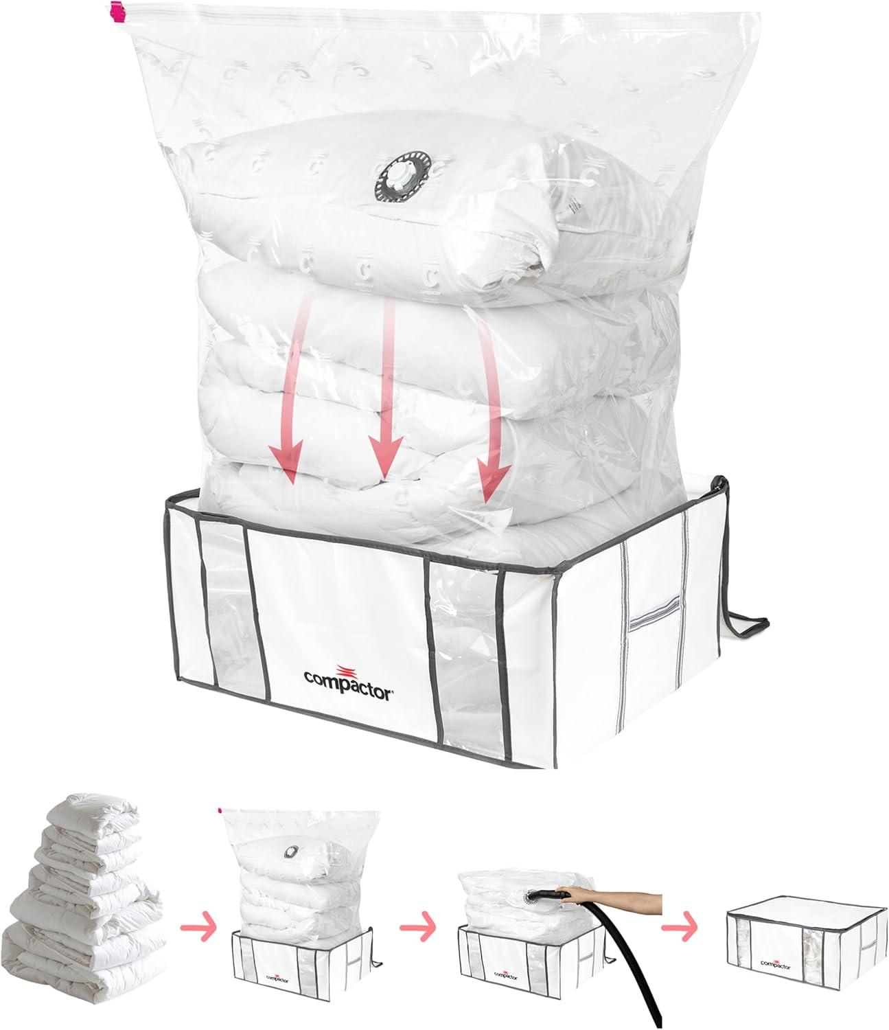 Compactor XXL, Vacuum Storage Bags, Vacuum Seal Bags for Clothing with Semi-Rigid Box, Cube Storage Organizer for Comforters & Blankets