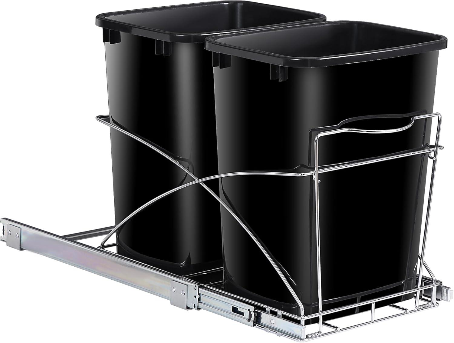 Double 35-Quart Sliding Pull Out Waste Bin Container, Kitchen Trash Can Under Cabinet Dual Trash Can Under Sink for Home Base Kitchen Cabinet - 17.5 Gallon