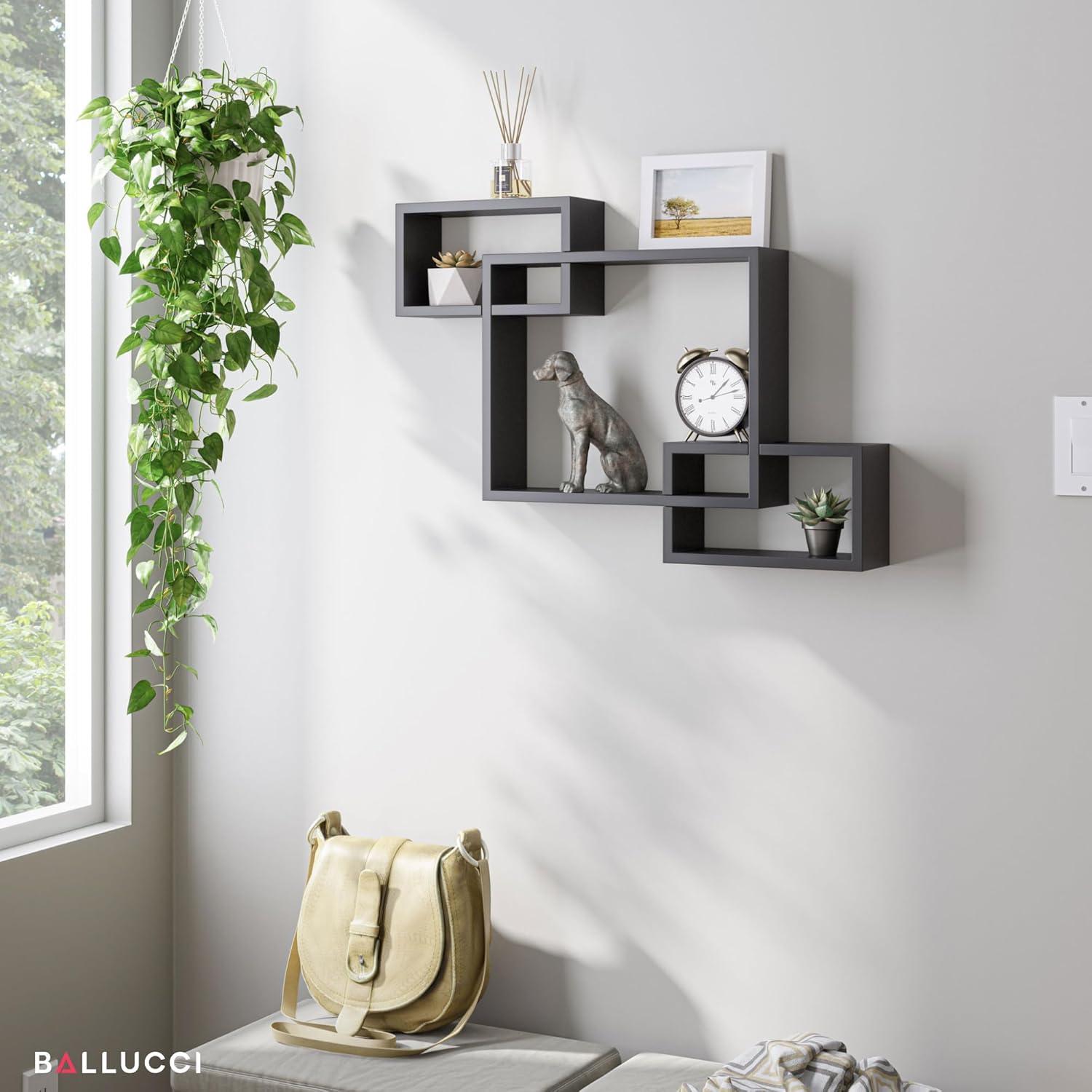 Ballucci Interlocking Floating Shelves, Horizontal or Vertical Display Cube Wall Mount Shelf, Black