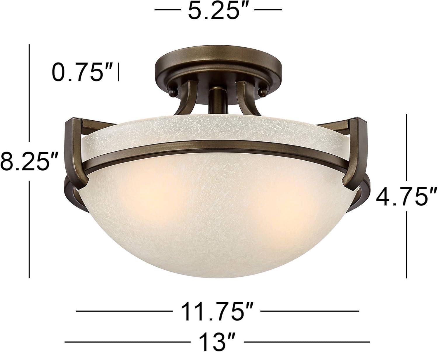 Regency Hill Mallot Modern Ceiling Light Semi Flush Mount Fixture 13" Wide Oil Rubbed Bronze 2-Light Champagne Crackle Glass Bowl Shade for Bedroom