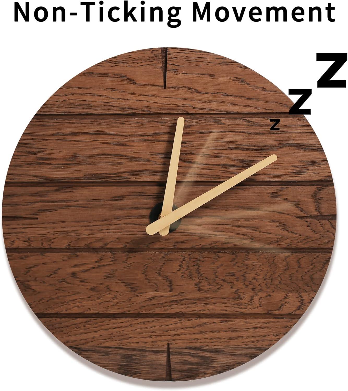 CONSDAN Vintage Oak Solid Wood Wall Clock, 12",  Walnut Color Round