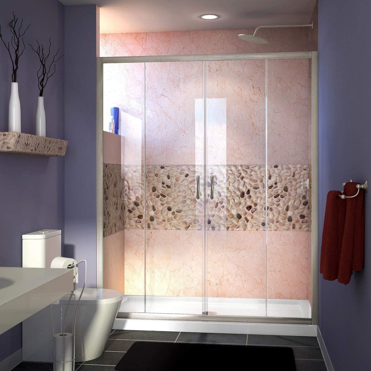 Brushed Nickel Frameless Sliding Shower Door with Clear Tempered Glass