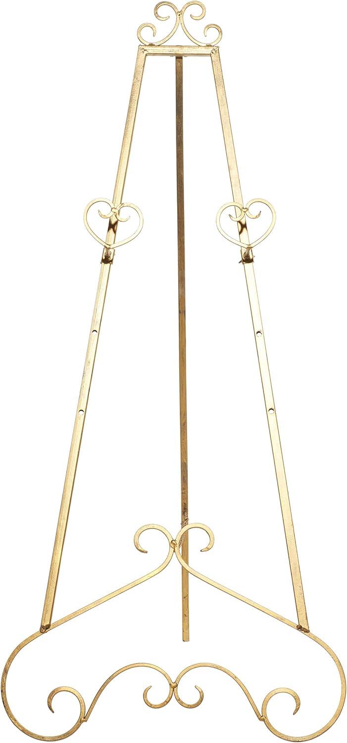 Gold Metal Scroll Adjustable Floor Easel with Chain Support