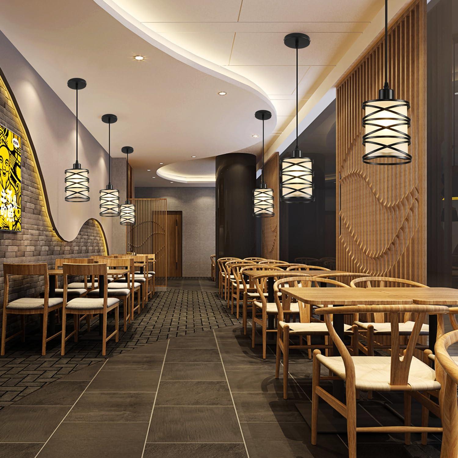 2 Pack Pendant Light Kitchen Island Pendant Lighting, Hanging Light with Spiral Cage Frosted Glass Shade, Black Modern Indoor Hanging Lamp for Dining Room Kitchen Island