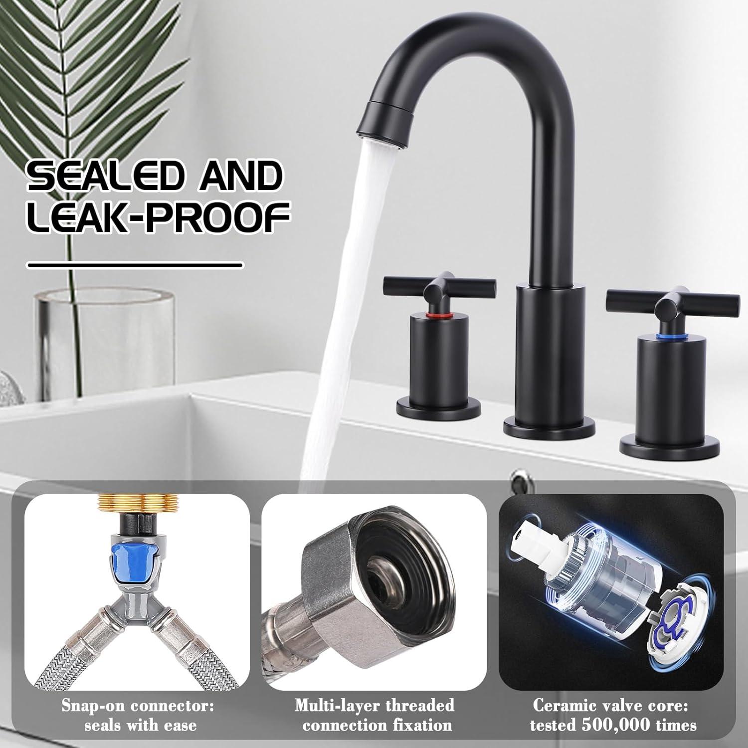 Matte Black Stainless Steel Double Handle High Arc Bathroom Faucet