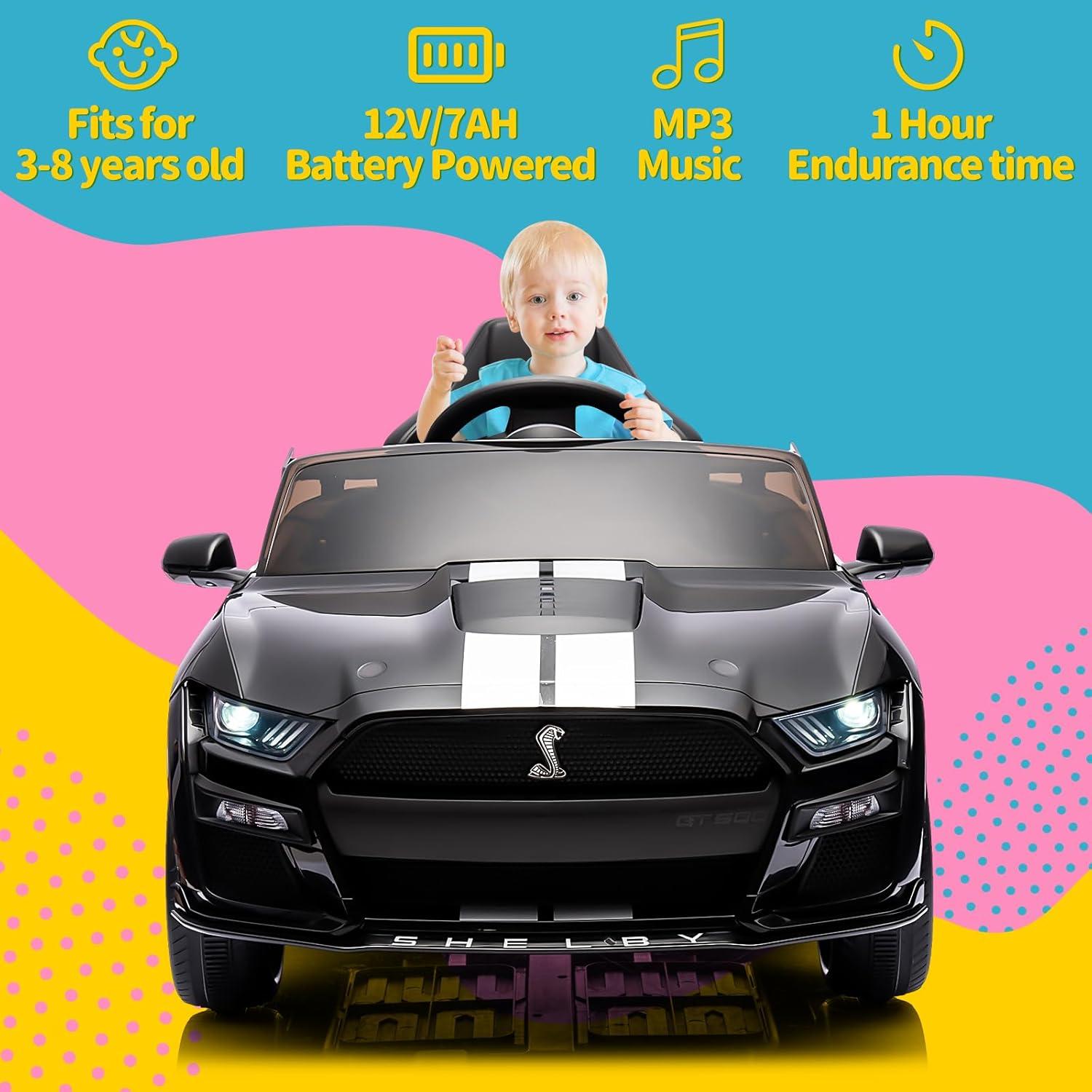 Black 12V Ford Mustang Shelby GT500 Kids Ride-On Car