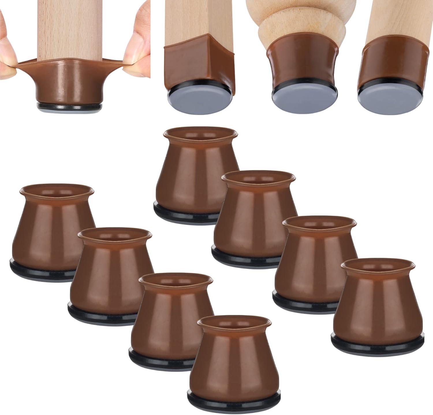 Aneaseit Chair Leg Sliders for Carpet - 1 1/2" x 8 pcs Brown - Silicone Heavy Duty Furniture Movers w/PTFE Bottom - Table Feet Covers Pads Protectors for Smooth Glides - Medium