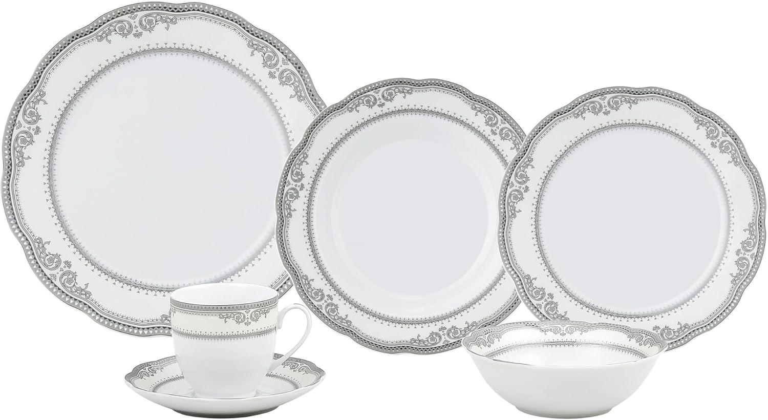 Stylish and Elegant 24 Pieces Porcelain Dinnerware Set Service for 4 People for Hosting Parties and Events - Victoria Design