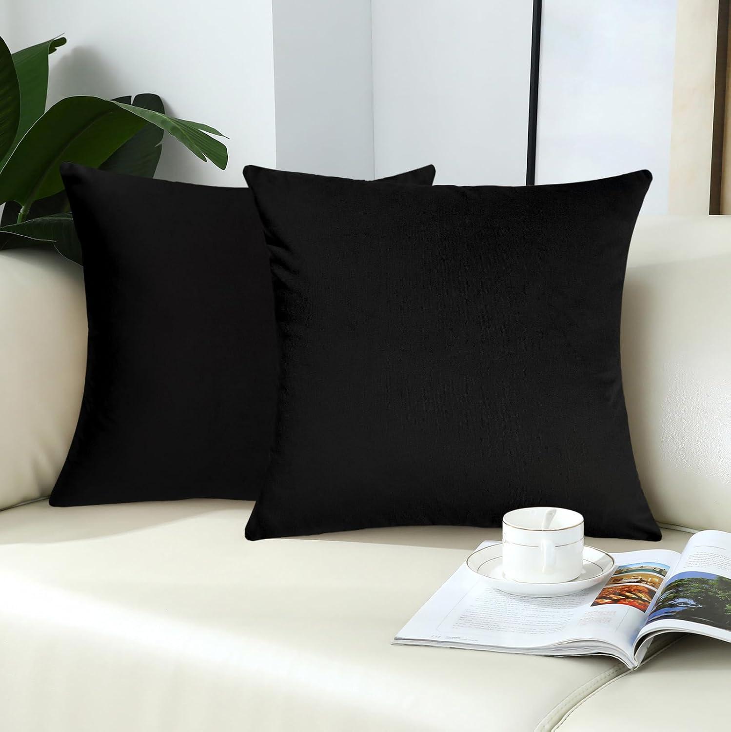Toptie Set of 2 Velvet Pillow Covers 18" x 18", Throw Cushion Case for Sofa Bedroom (Beige)