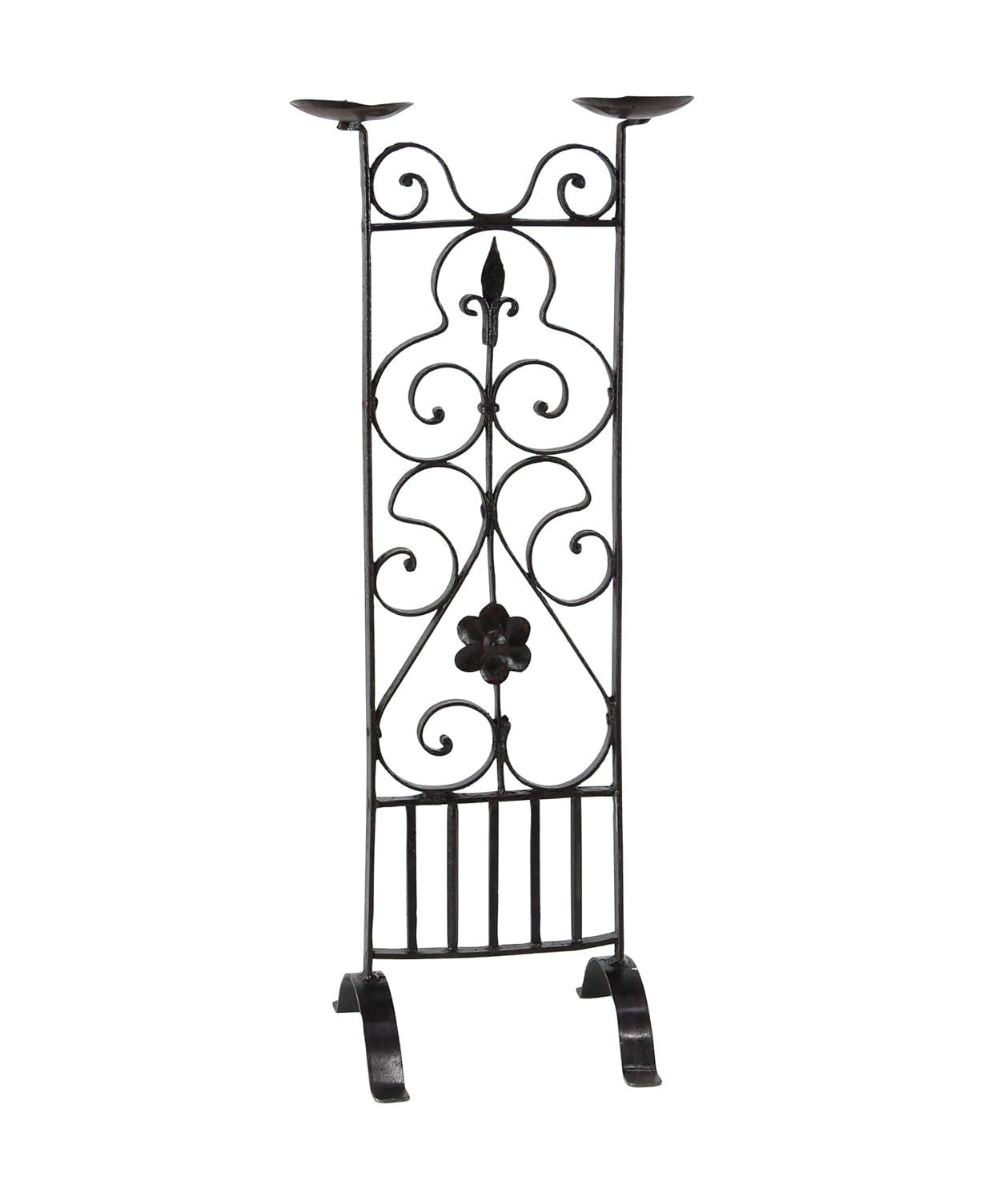 Decmode Traditional 32 X 13 Inch Black Iron Two-Light Candle Stand