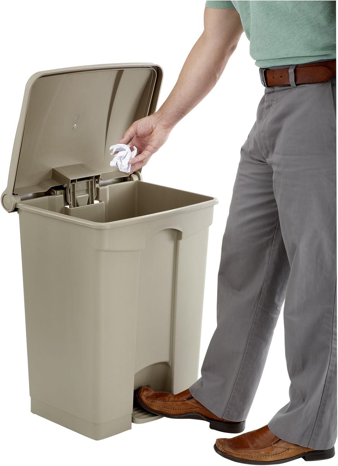 Large Capacity Plastic Step-On Receptacle, 17gal, Tan