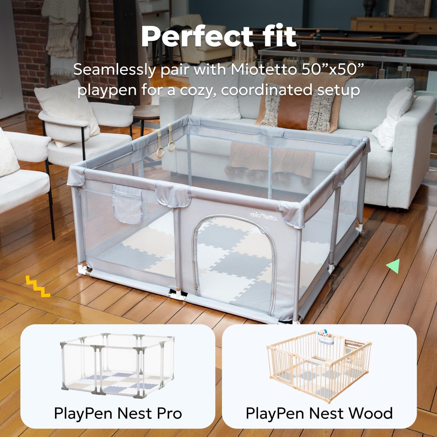 MioTetto Tapete de Juegos de Espuma No Tóxica para Bebés y Niños, Mosaicos Entrelazados, Crema-gris-beige, 18 Piezas, Perfecto para Pasar el Día Boca Abajo, Gatear, Ir Al Cuarto de Niños, Jugar O Gimnasio