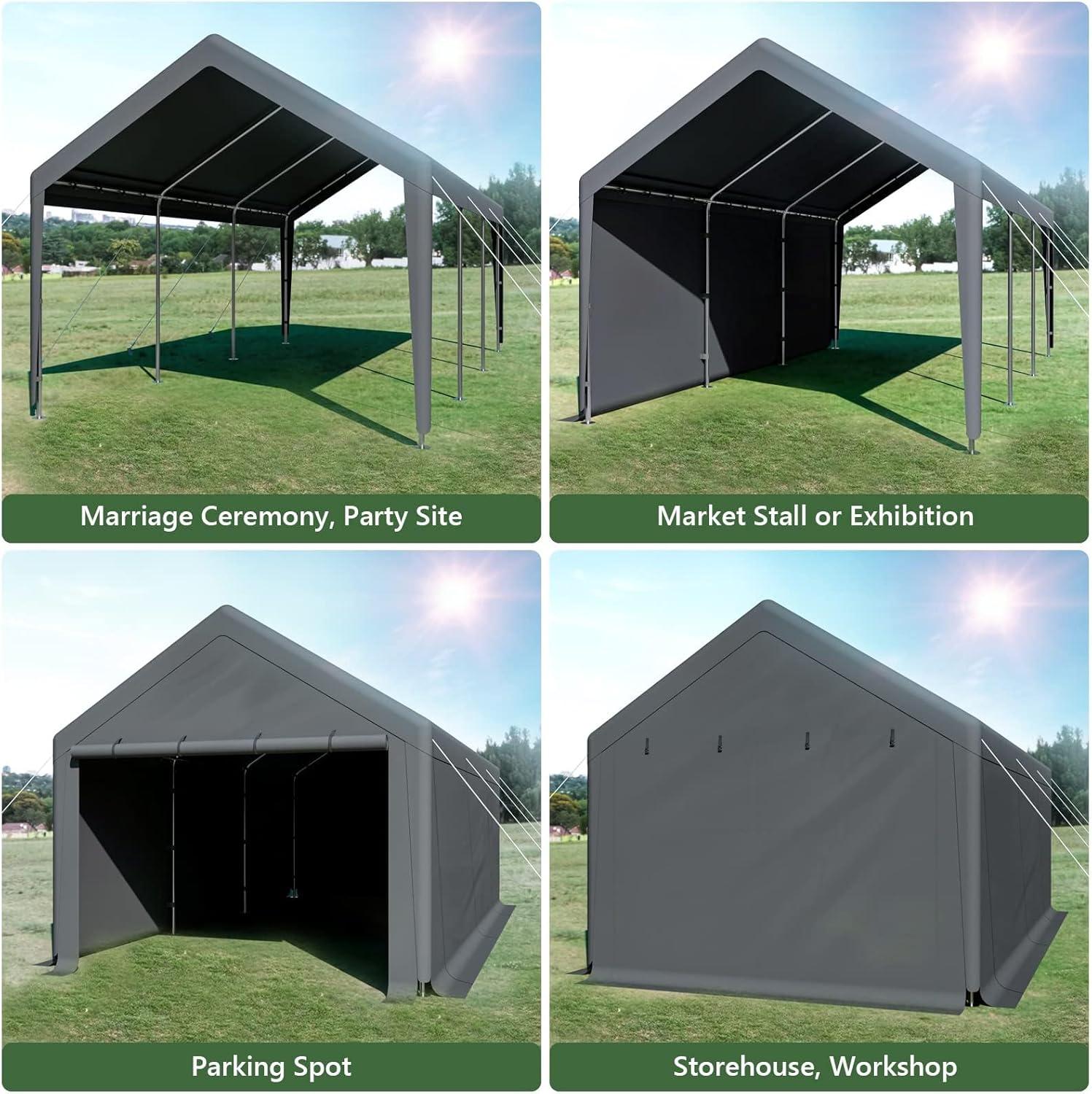 Grezone 10 x 20 ft Outdoor Canopy Carport Portable Car Tent Garage