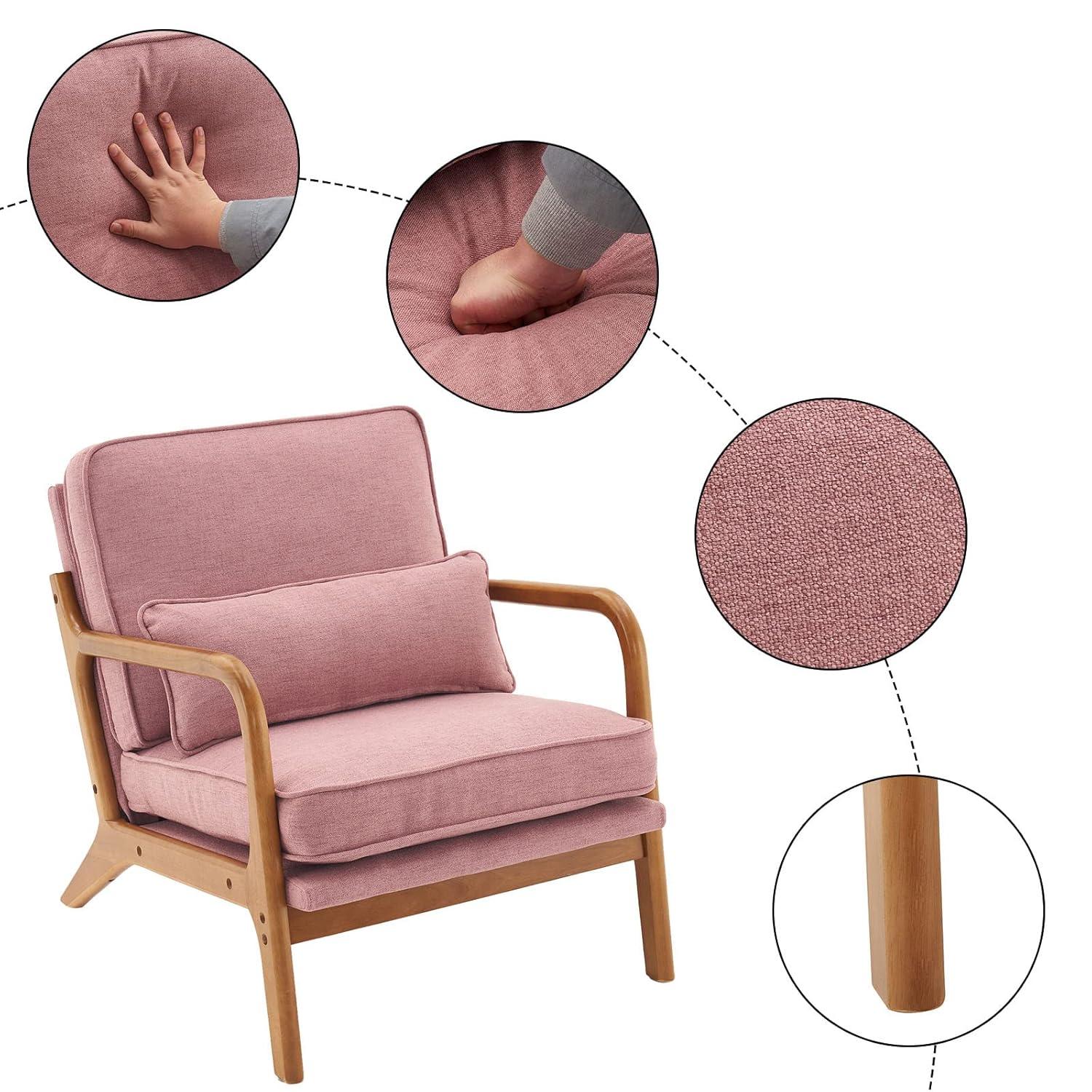 George Oliver Lemley Mid Century Solid Wood Accent Chair Upholstered Armchair with an Extra Pillow