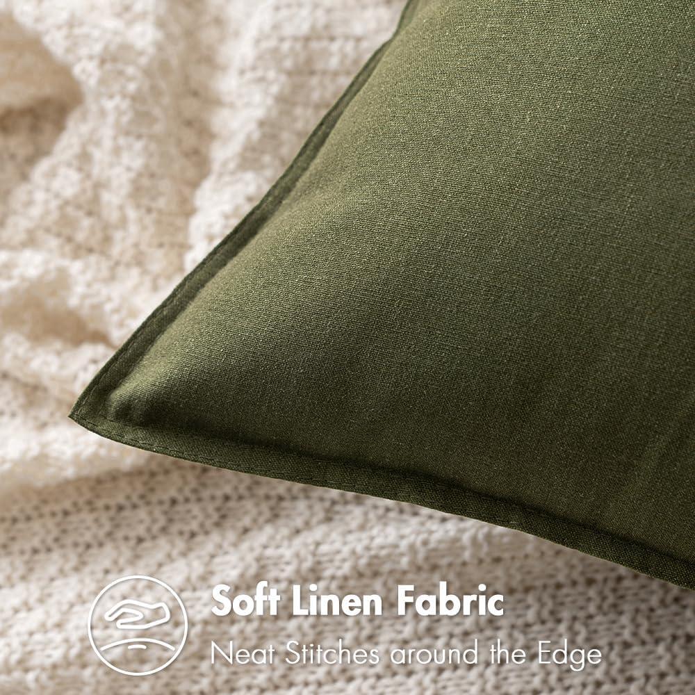 Olive Green Linen and Cotton 20x20 Inch Decorative Pillow Covers Set