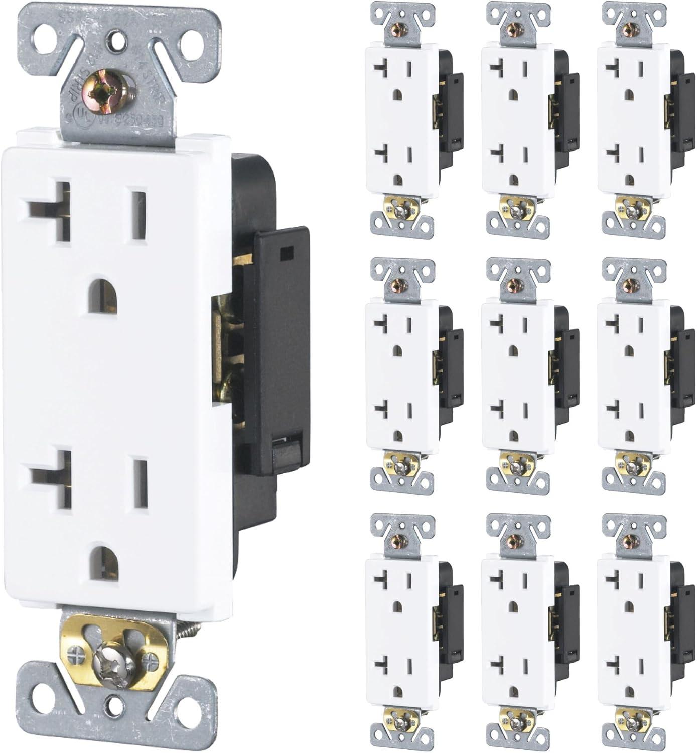 Faith [10-Pack] Duplex Receptacle Outlet, Non-Tamper-Resistant 3-Prong Outlet Receptacle, 3-Wire, Self-Grounding, 2-Pole,20A 125V, UL Listed, White