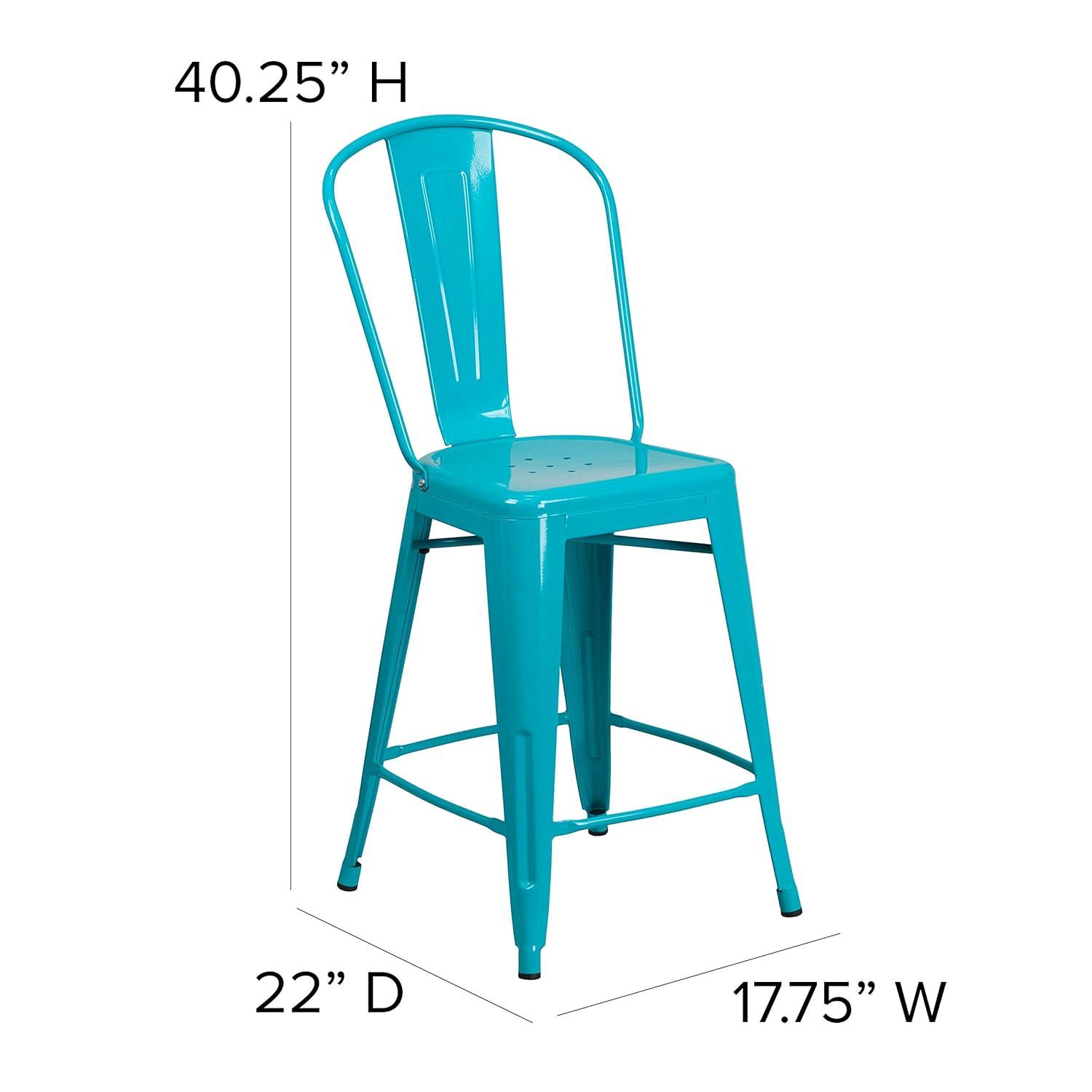Emma and Oliver Commercial Grade 24"H Teal-Blue Metal Indoor-Outdoor Counter Stool w/ Back