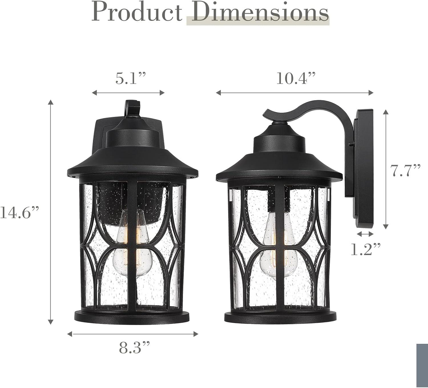 Black 14.6 Inch Industrial Outdoor Wall Light with Seeded Glass