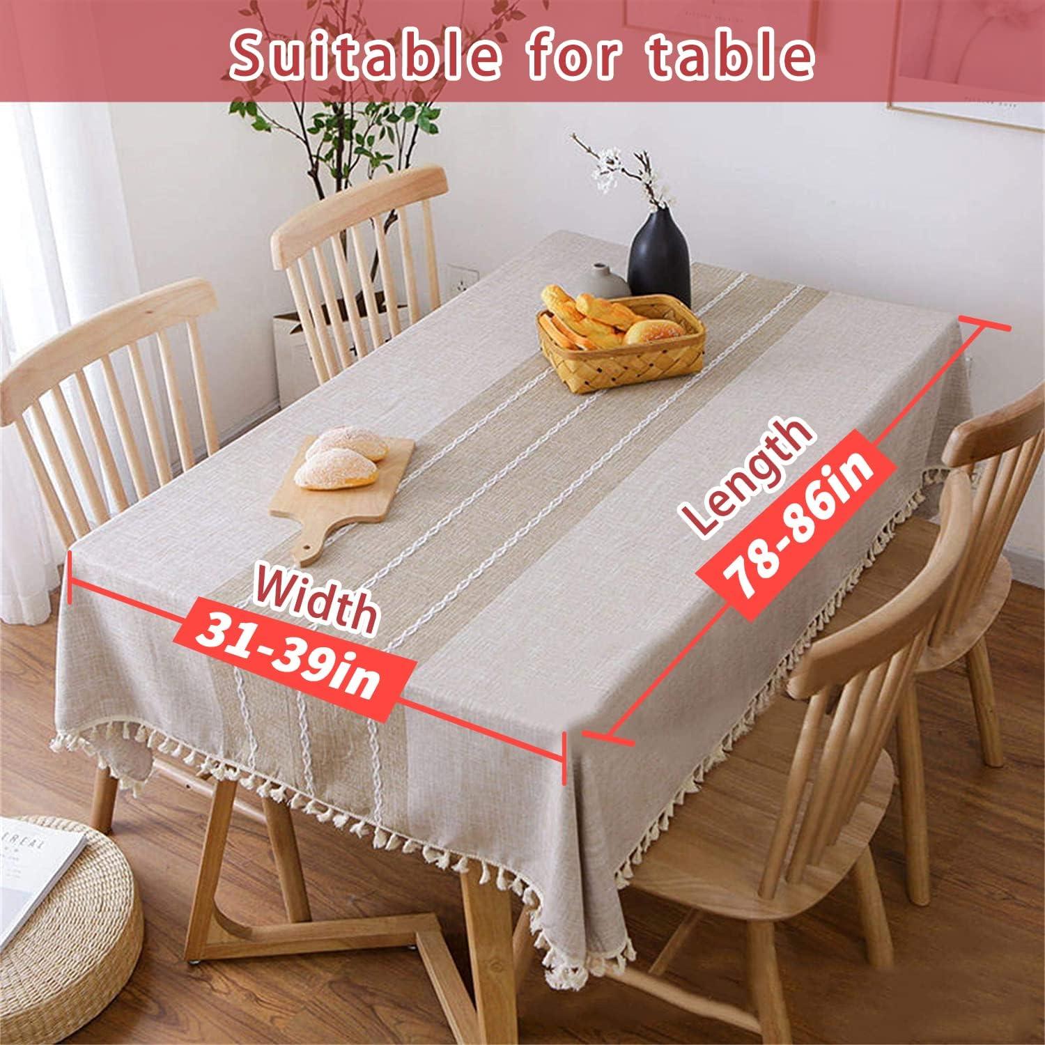 Vonabem Table Cloth Tassel Cotton Linen Table Cover for Kitchen Dinning Wrinkle Free Table Cloths Rectangle/Oblong (58''x102'', 8-10 Seats, Grey)