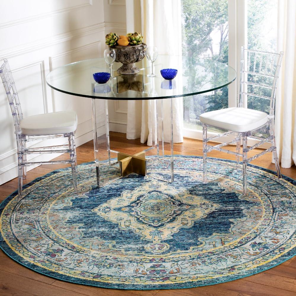 Crystal CRS500 Power Loomed Area Rug - Blue/Yellow - 7' round - Safavieh.