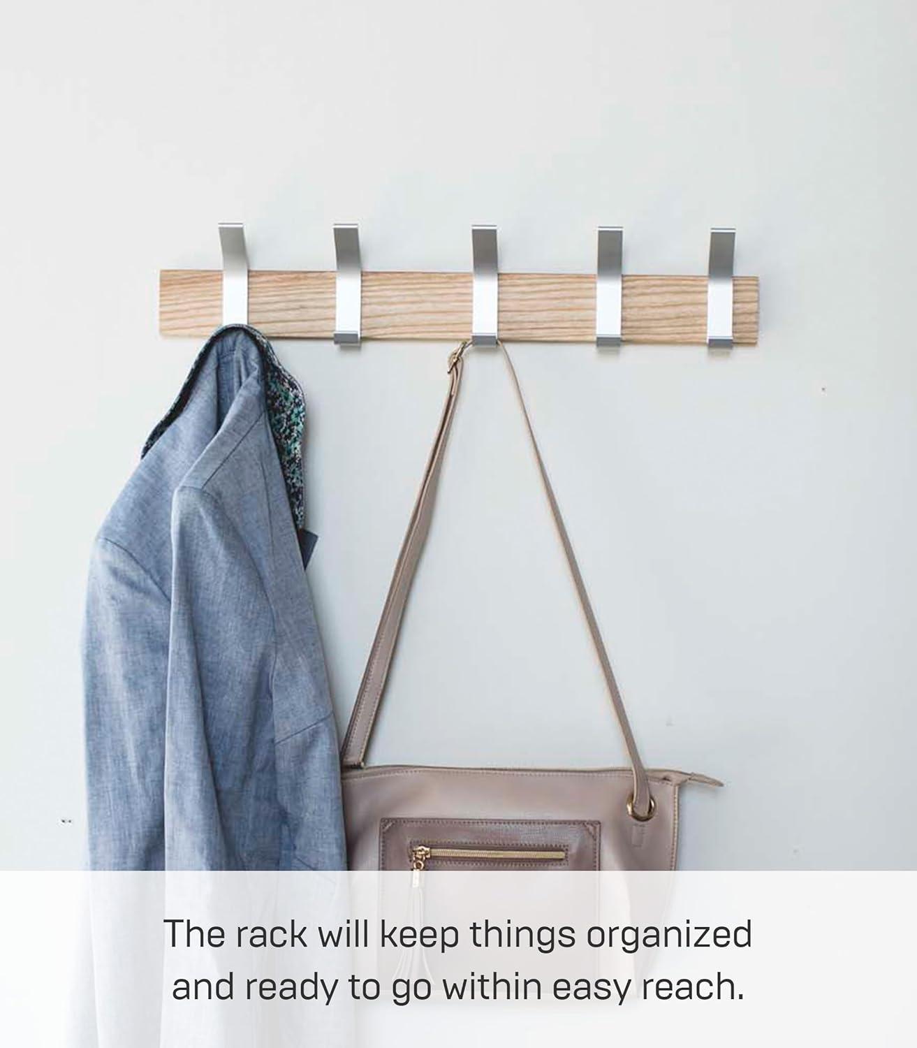 Adjustable Urban Sophisticate Wall-Mounted Coat Hanger in Natural Wood and Aluminum