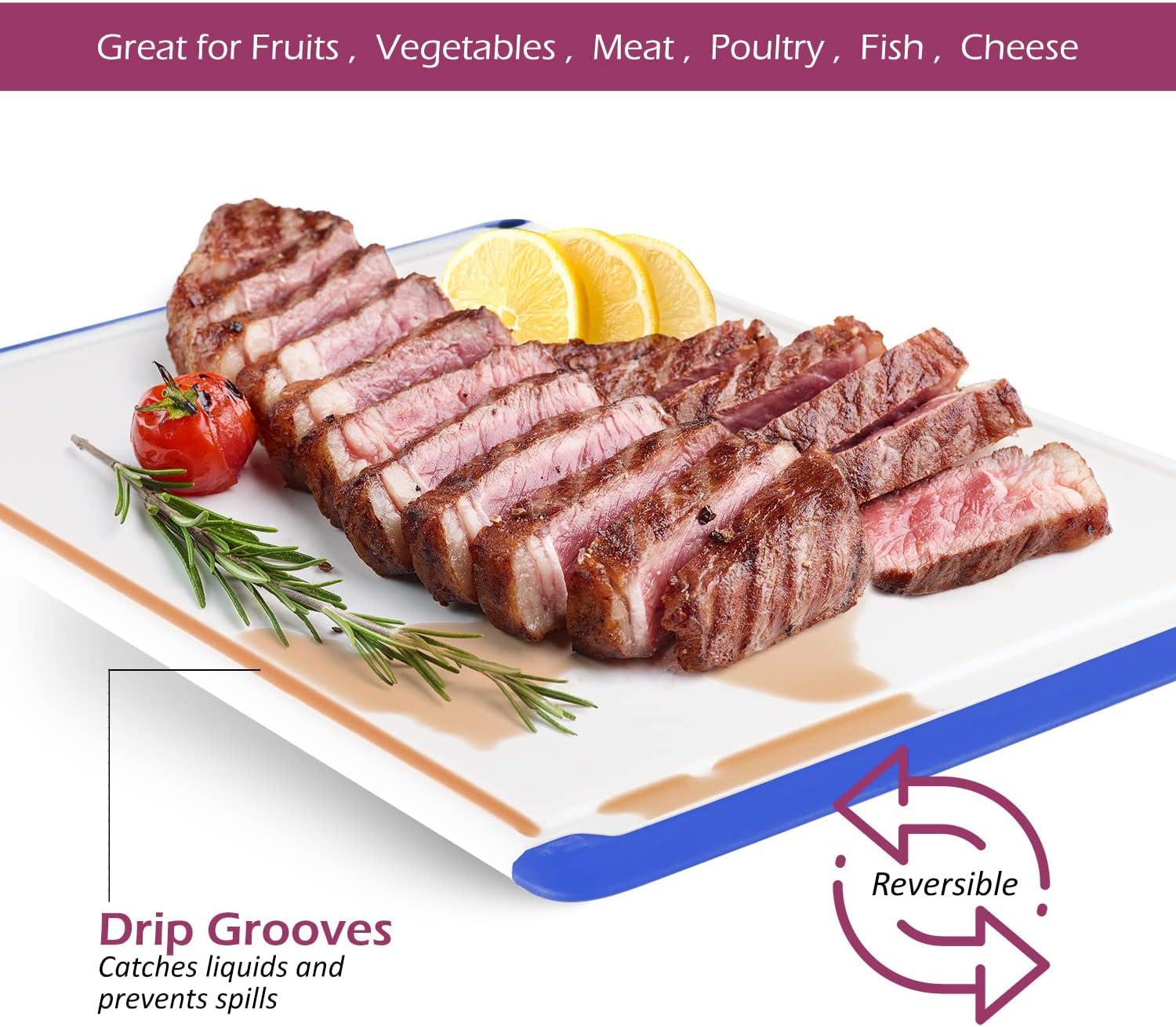 Large Cutting Boards for Kitchen - Dishwasher Safe Non-Slip Cutting Boards with Juice Grooves, Easy Grip Handles - Large and Thick Chopping Board - Blue