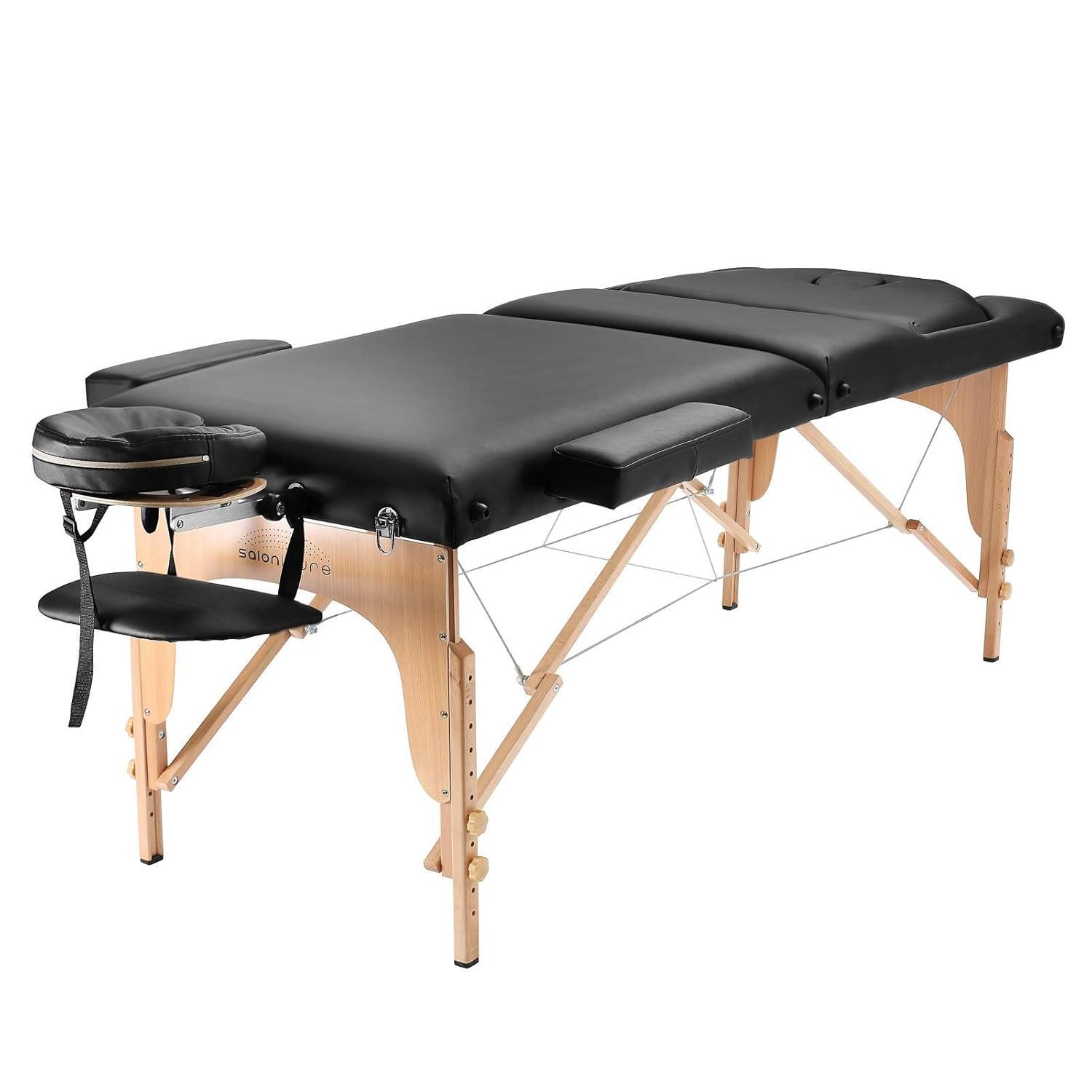 Saloniture Professional Portable Massage Table with Backrest - Black