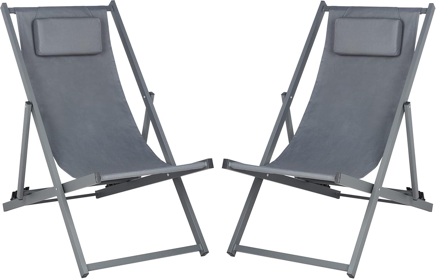 Camlin Foldable Sling Chair (Set Of 2) - Grey/Grey - Safavieh