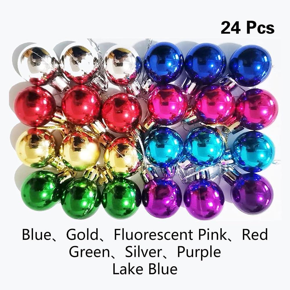 1.2 Inches Colored Christmas Balls Decoration Living Room Garden Ornaments Mini Glitter Ball Door Wall Xmas Tree Decor Supplies 24 Pack Set of 8