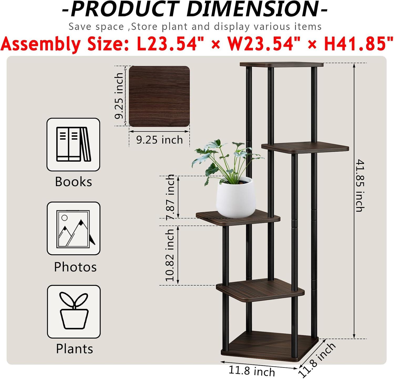 Black Oak 5-Tier Metal and MDF Indoor Plant Stand