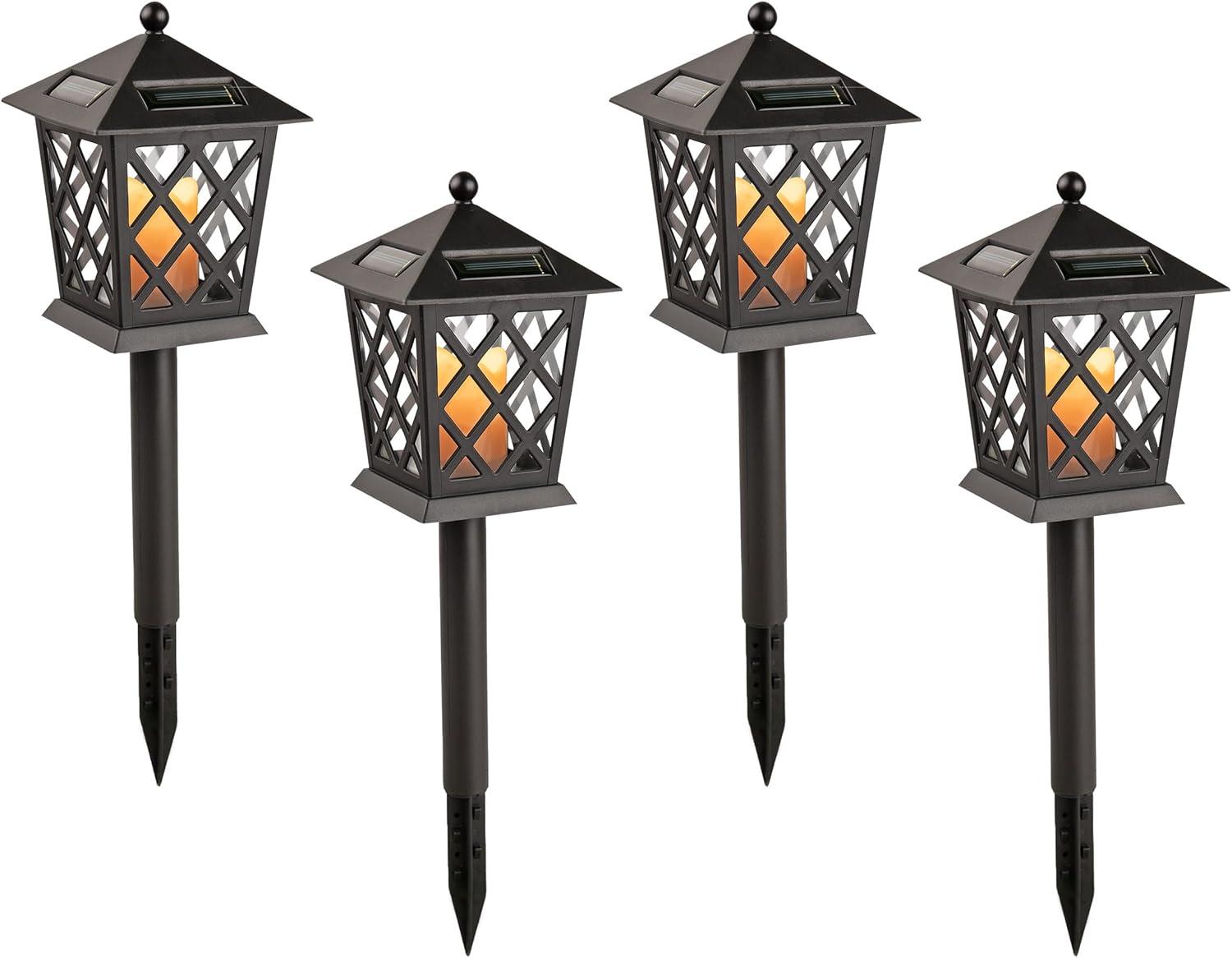 16" Tall Black Solar Powered LED Pathway Light Set