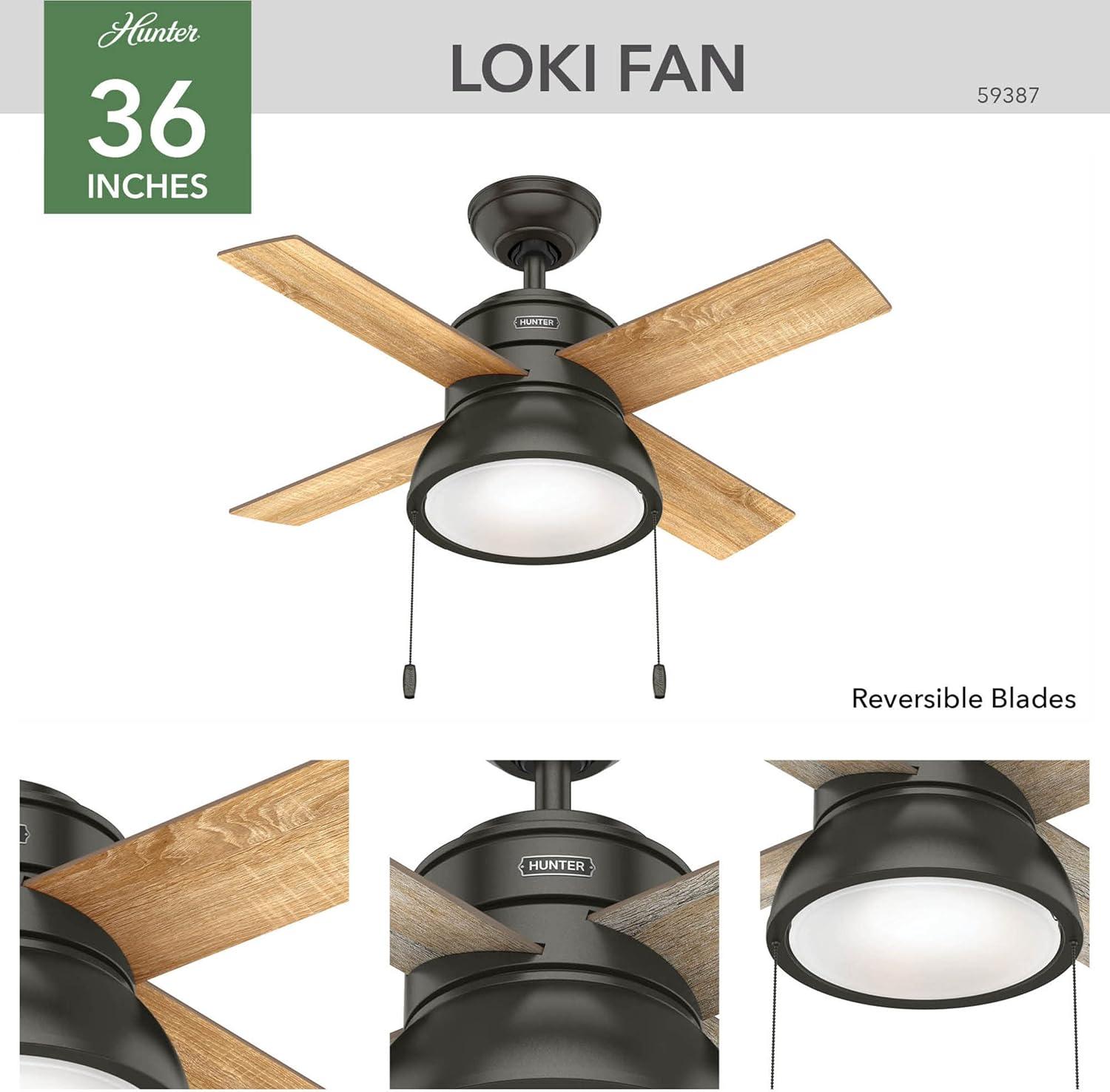 36'' Loki 4 - Blade Standard Ceiling Fan with Pull Chain and Light Kit Included