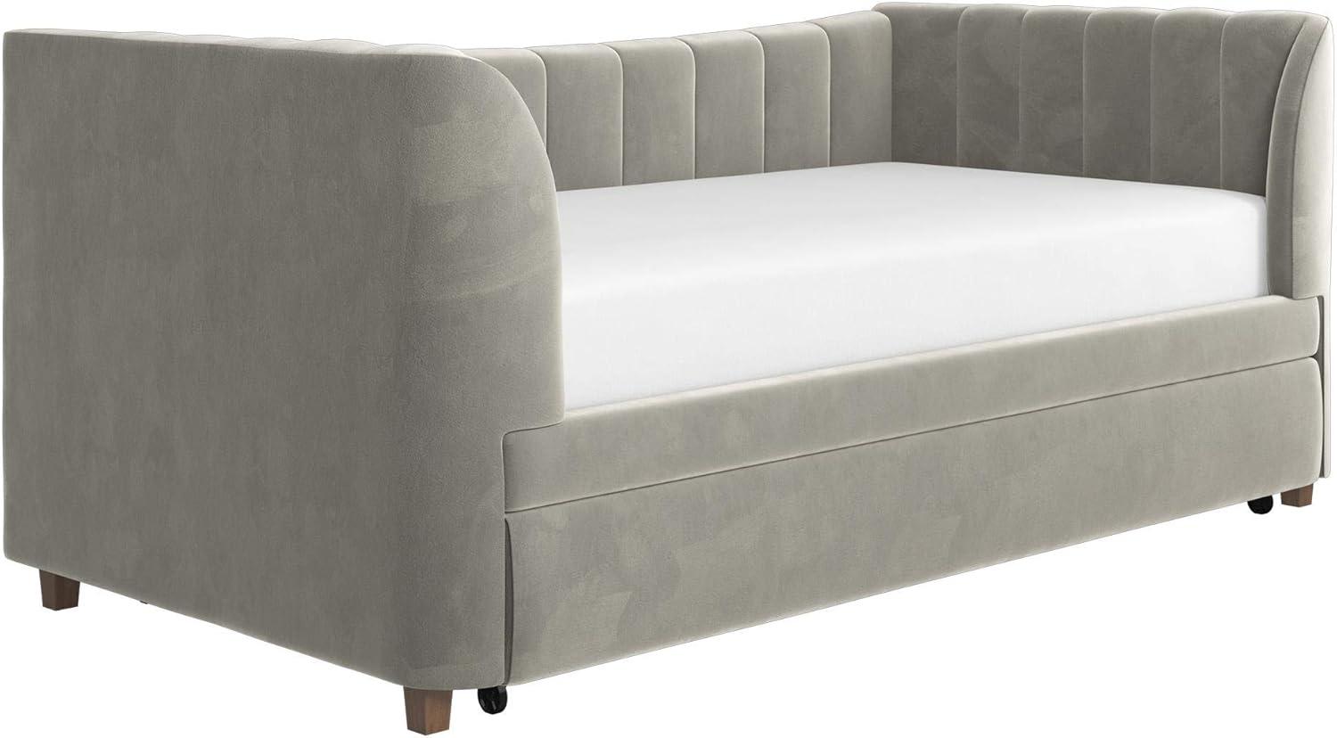 Elegant Gray Velvet Twin Daybed with Tufted Trundle