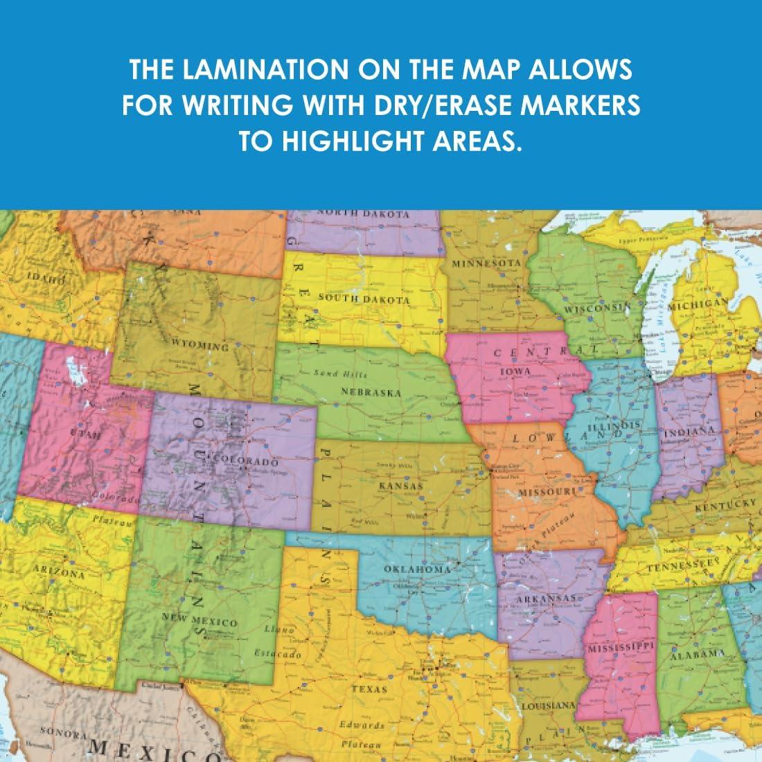 Hemispheres® Blue Ocean Series USA Laminated Wall Map, 38" x 48"