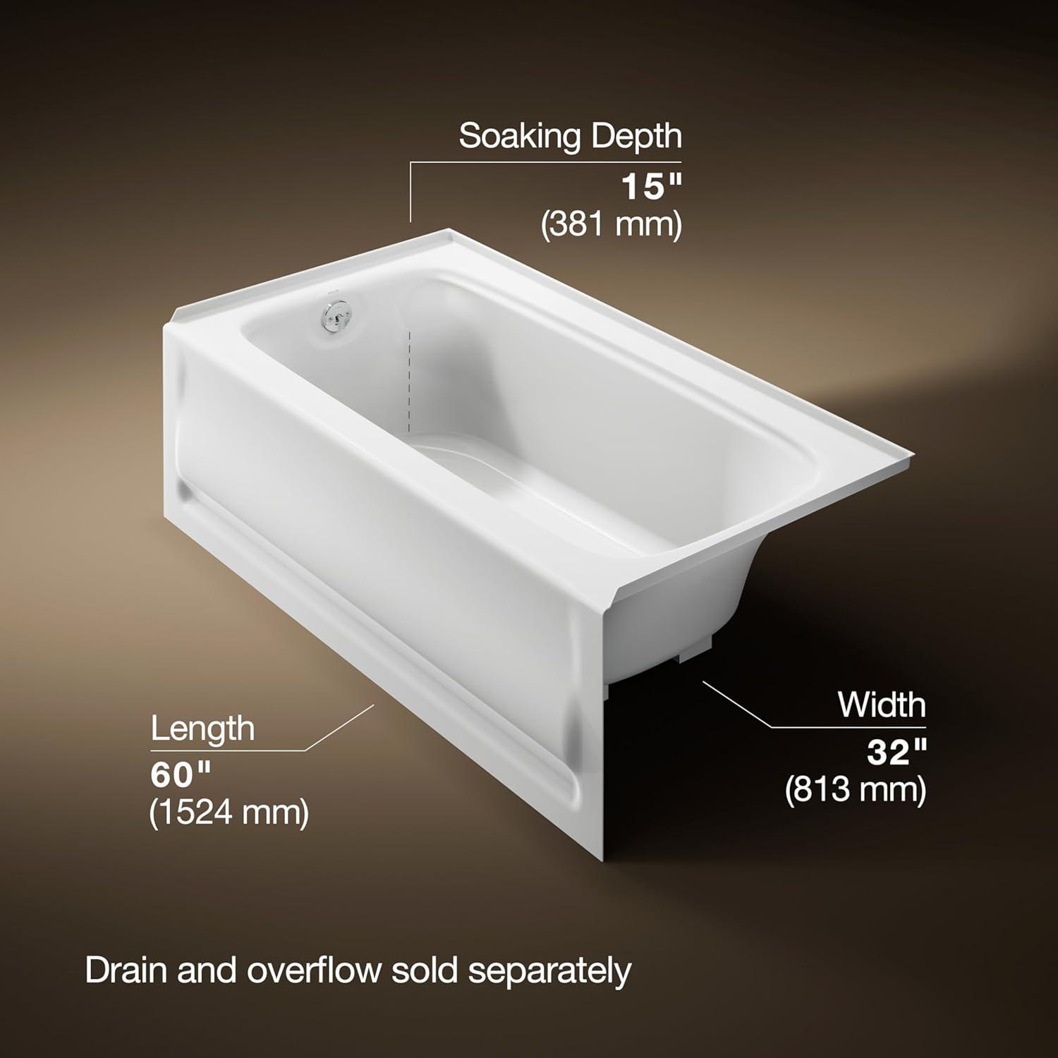 Bancroft® 60" x 32" Alcove Soaking Acrylic Bathtub