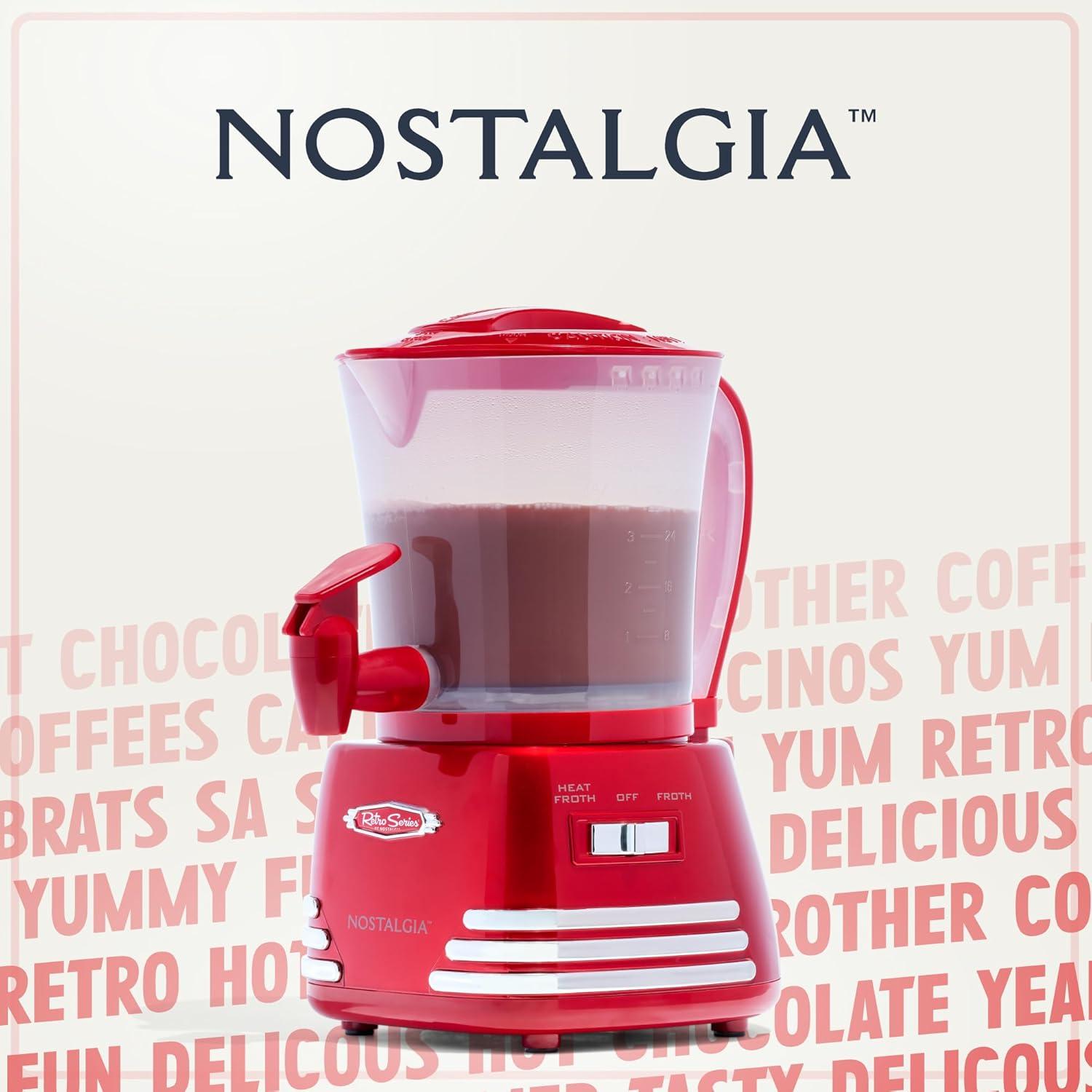 Nostalgia Retro 32-Ounce Hot Chocolate, Milk Frother, Cappuccino, Mocha, Latte Maker and Dispenser