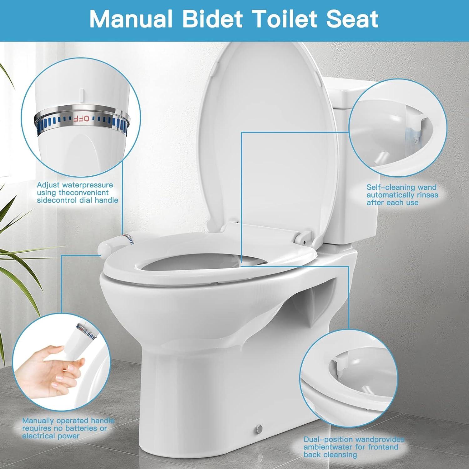 White Elongated Manual Non-Electric Bidet Toilet Seat