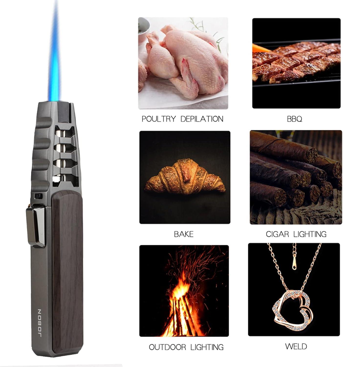 JOBON Butane Torch Lighter, Refillable Blow Jet Solar Flamethrower Best Torches, for Baking Cooking BBQ Kitchen Camping Creme Brûlée - No Gas Included (Old Gray Lacquer with Brown)
