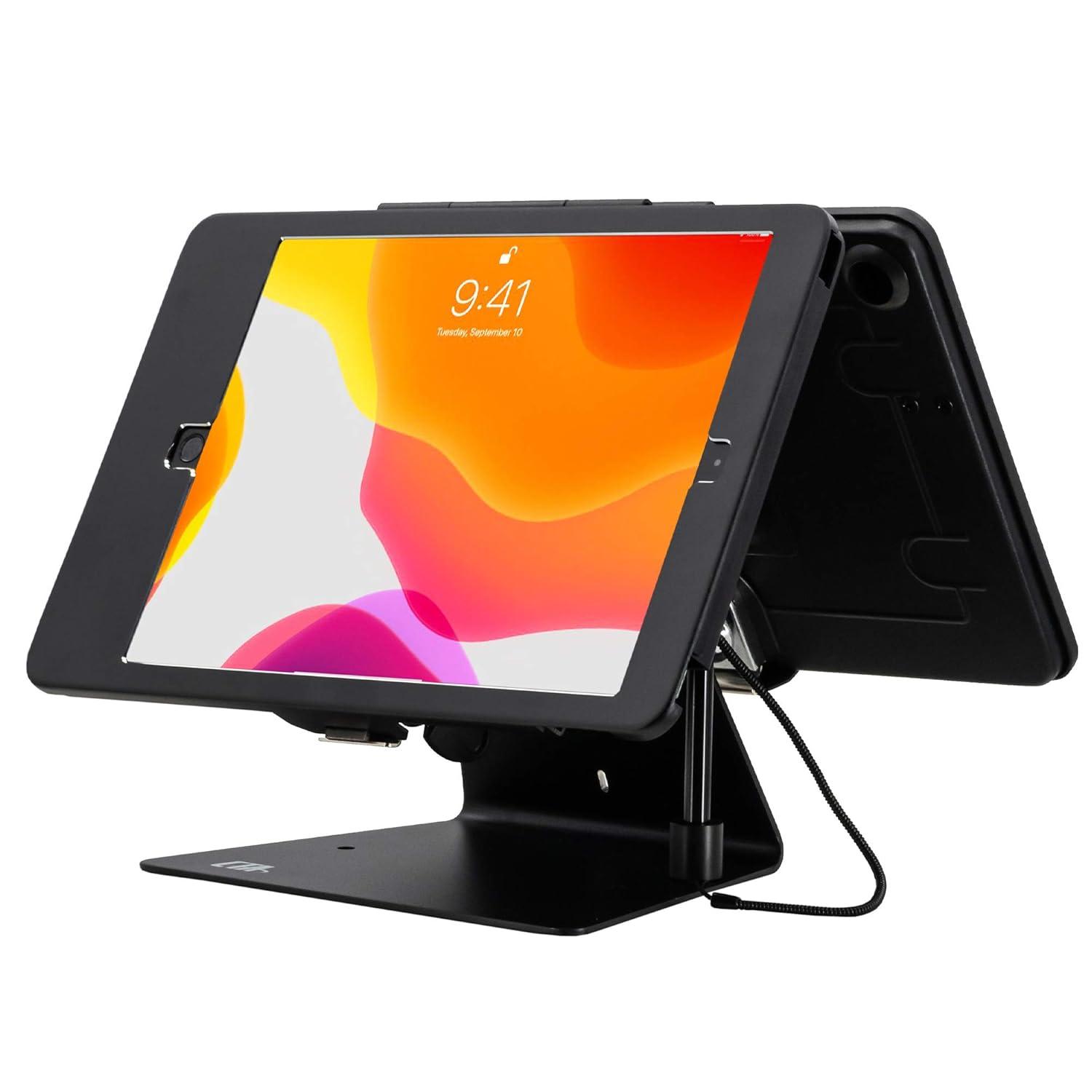 Black Dual Tablet Kiosk Stand with Lockable Enclosures