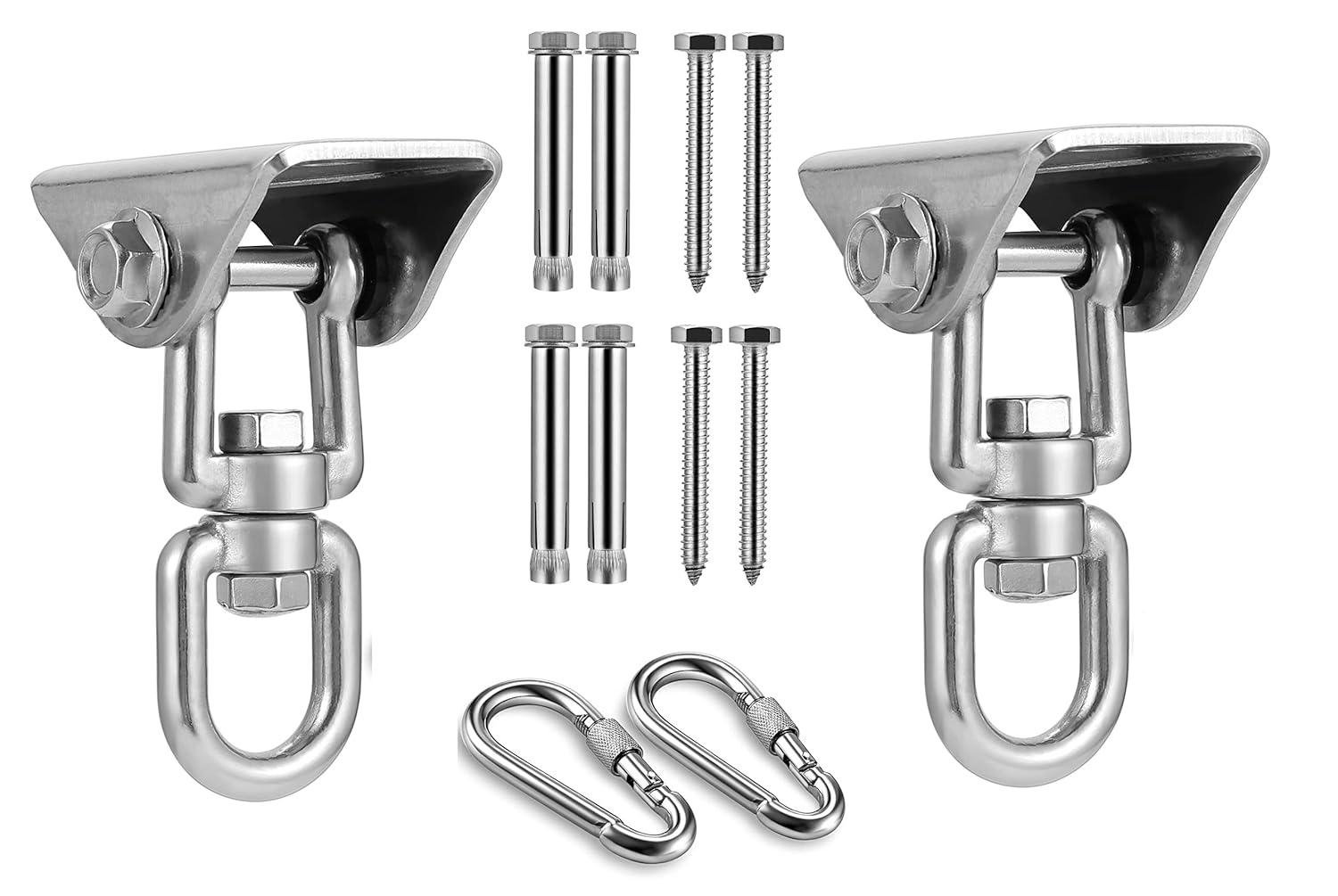 Stainless Steel Hanging Kit Swing Hangers and Hammock Spring and Swing Swivel Spinner Kglobal Swivel Hook and Locking Snap Hooks for Wooden Sets，tire Swing Swivel, Seat Trapeze Yoga